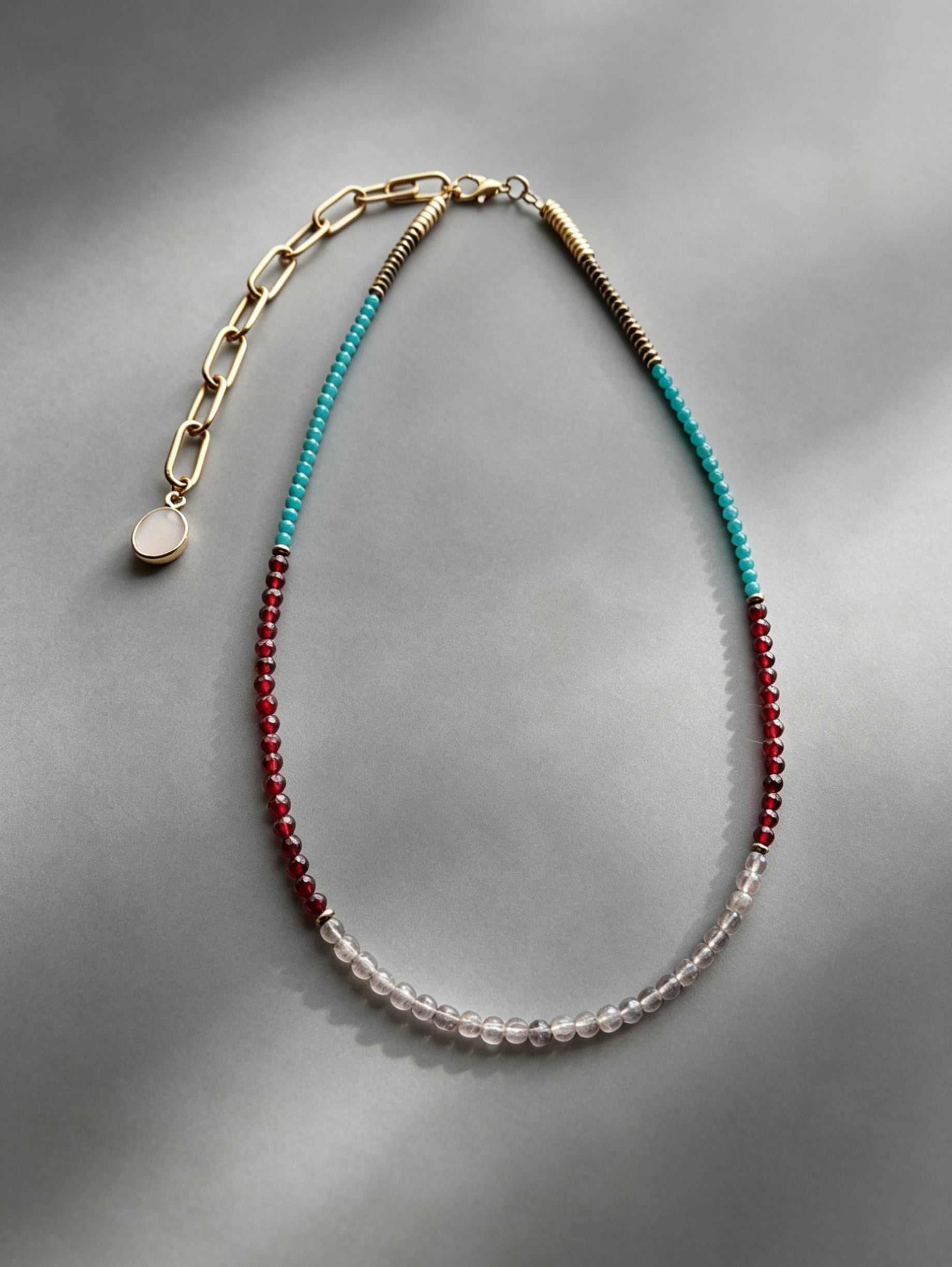 Neon Apatite, Labradorite & Garnet Gemstone Necklace Longline