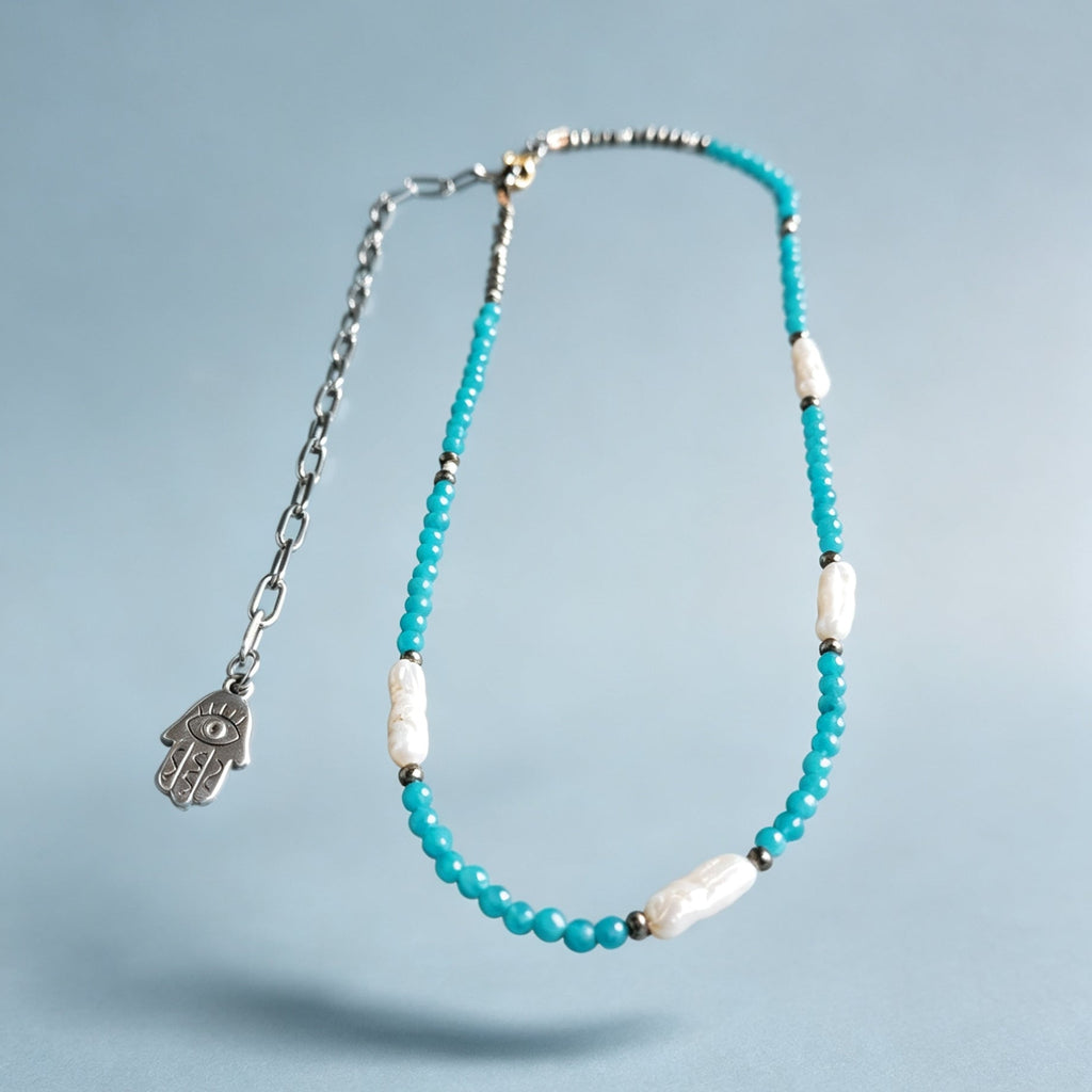 Neon Apatite, Pyrite & Freshwater Pearl Necklace