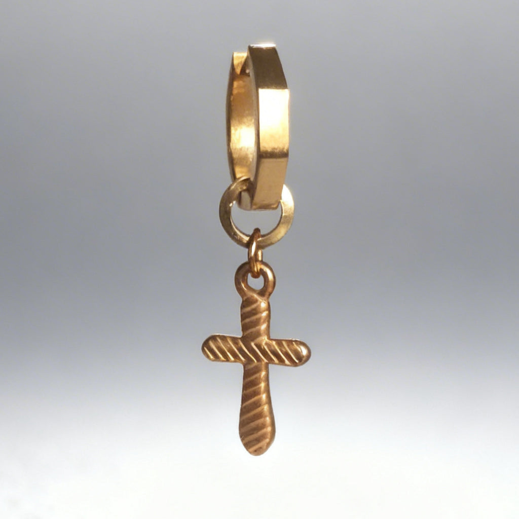 Gold Cross Charm Statement Hex Huggie