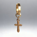 Gold Cross Charm Statement Hex Huggie