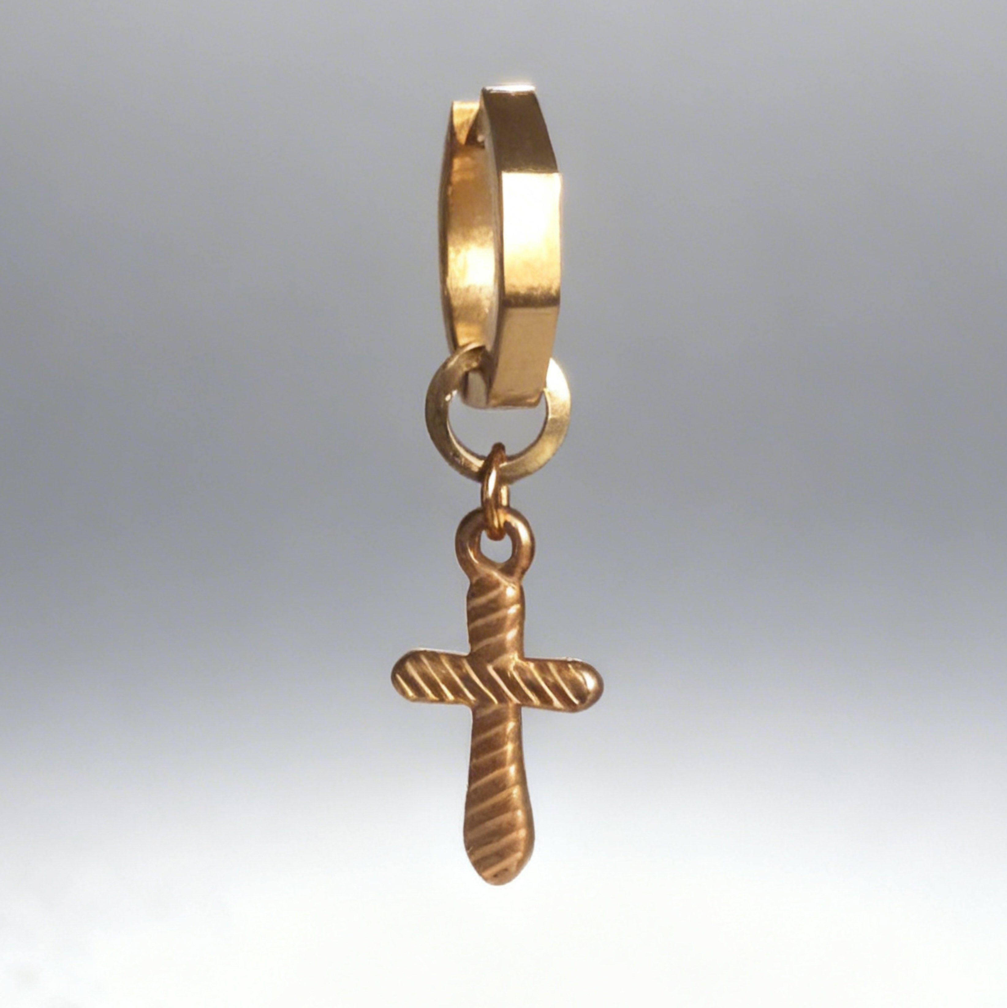 Gold Cross Charm Statement Hex Huggie