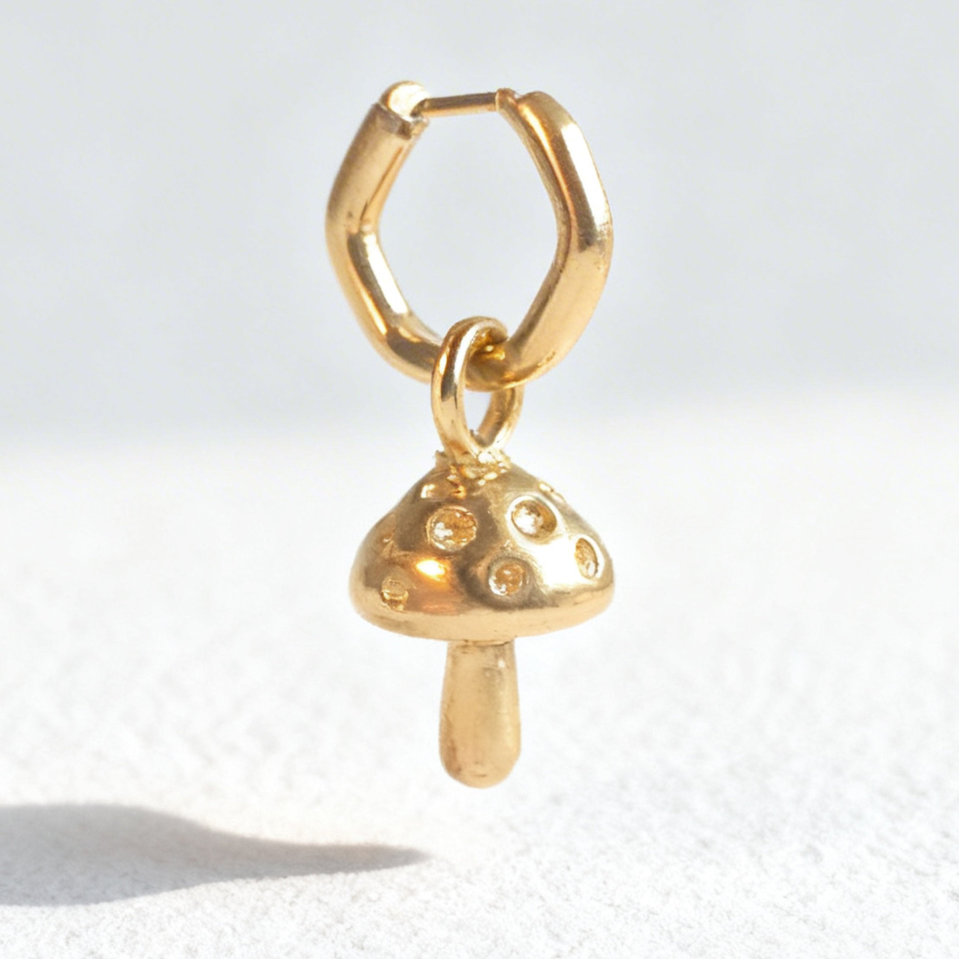 Gold Toadstool Charm Classic Hex Huggie