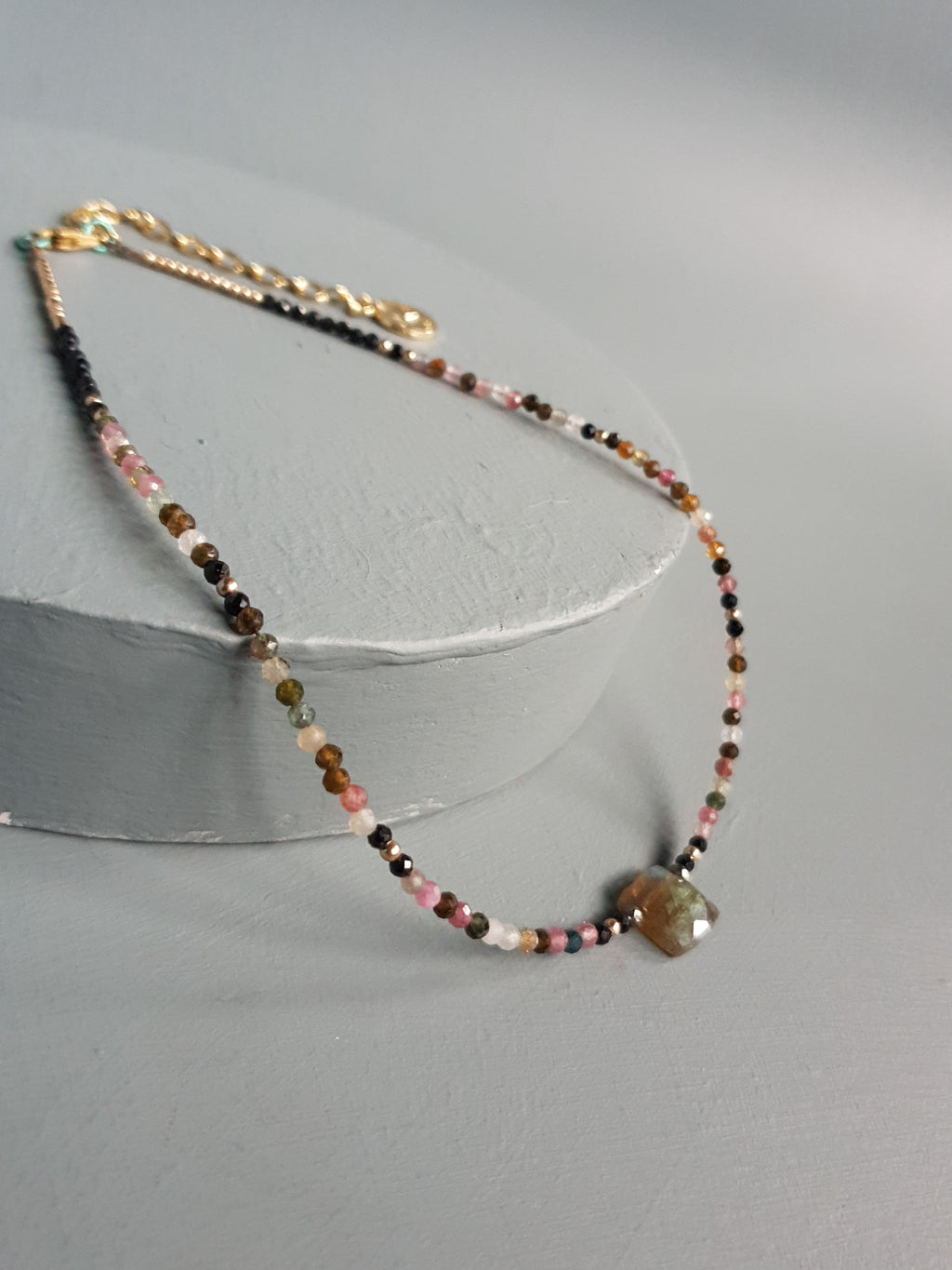 Golden Flash Labradorite Cuboid & Mixed Tourmaline Gemstone Necklace