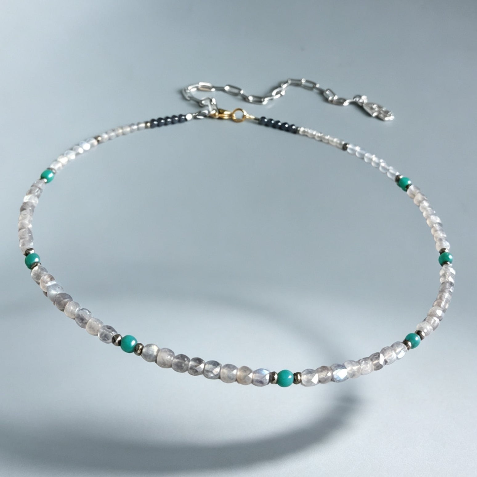 Labradorite and Emerald Gemstone Collar Necklace