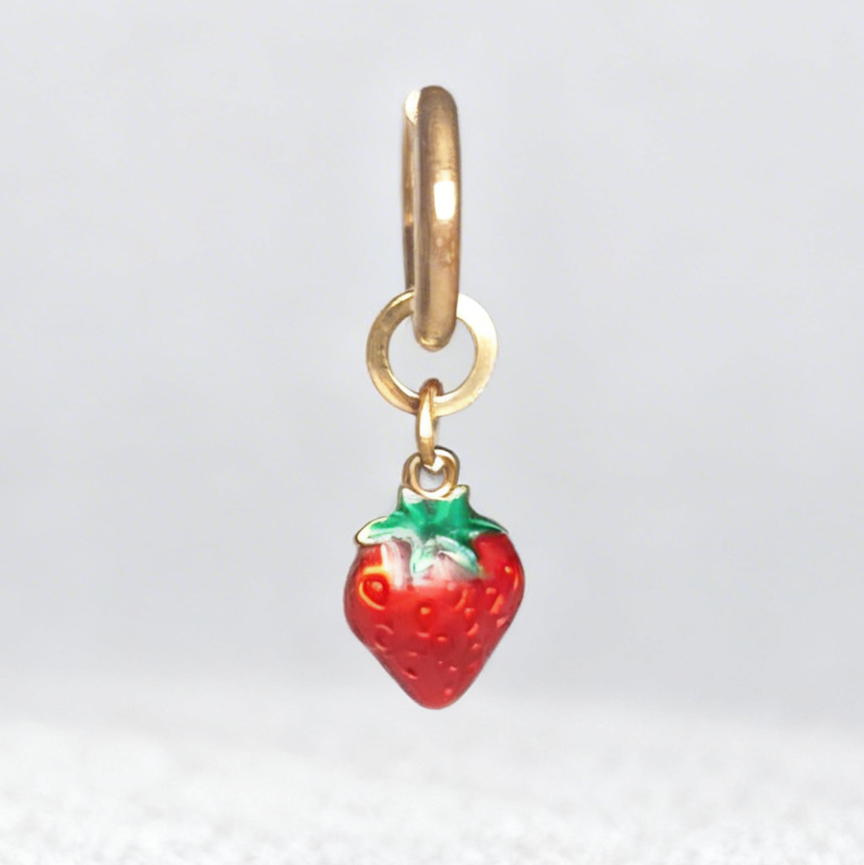Sweet Strawberry Charm Classic Hex Huggie