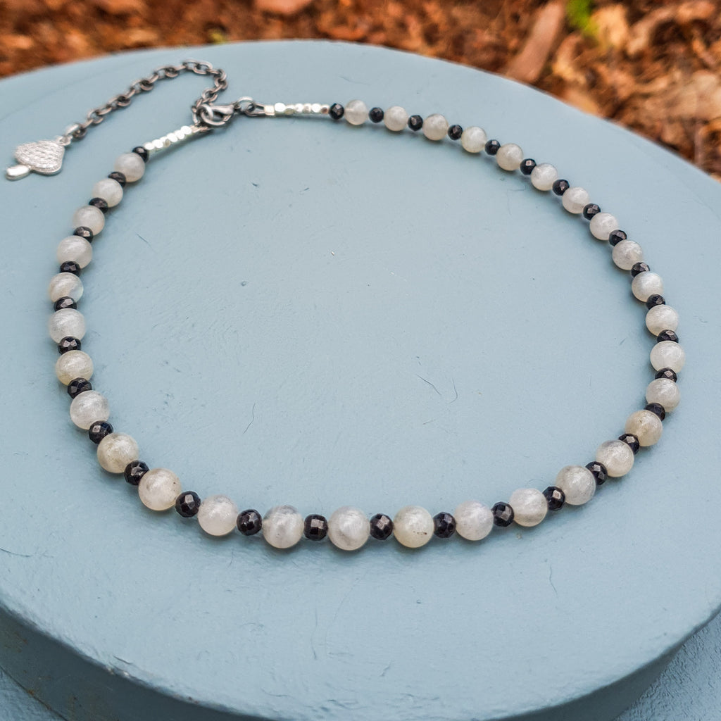 Moonstone & Black Spinel Gemstone Necklace