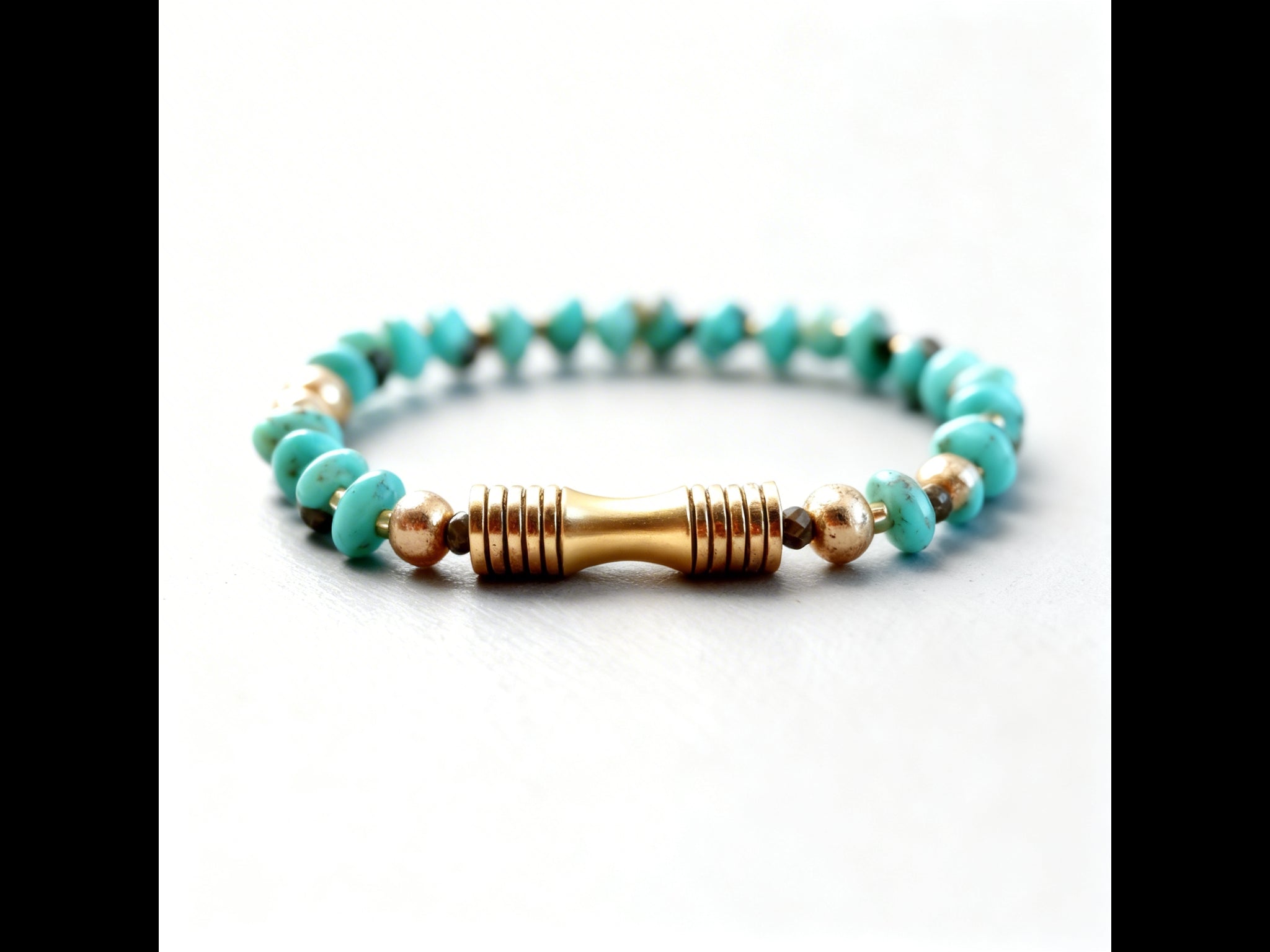 Turquoise Nugget Pyrite Gold Hematite Beaded Stretch Bracelet