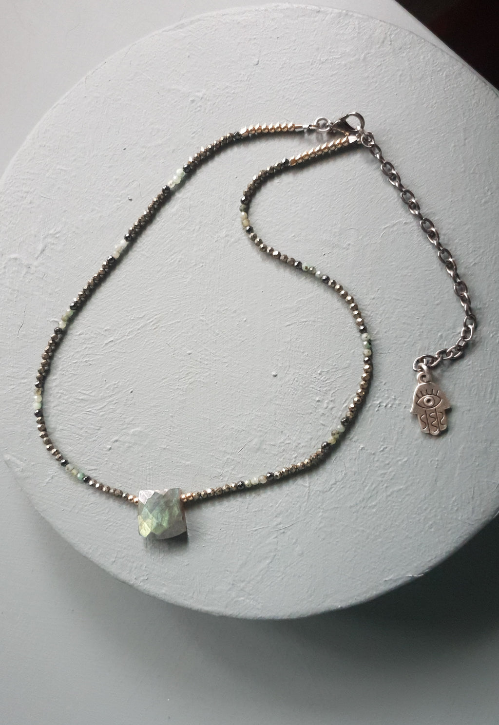 Green Labradorite Cuboid, Pale Emerald & Black Spinel Gemstone Anklet