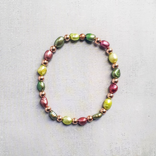 Mardi Gras Fresh Water Pear Beaded Bracelet