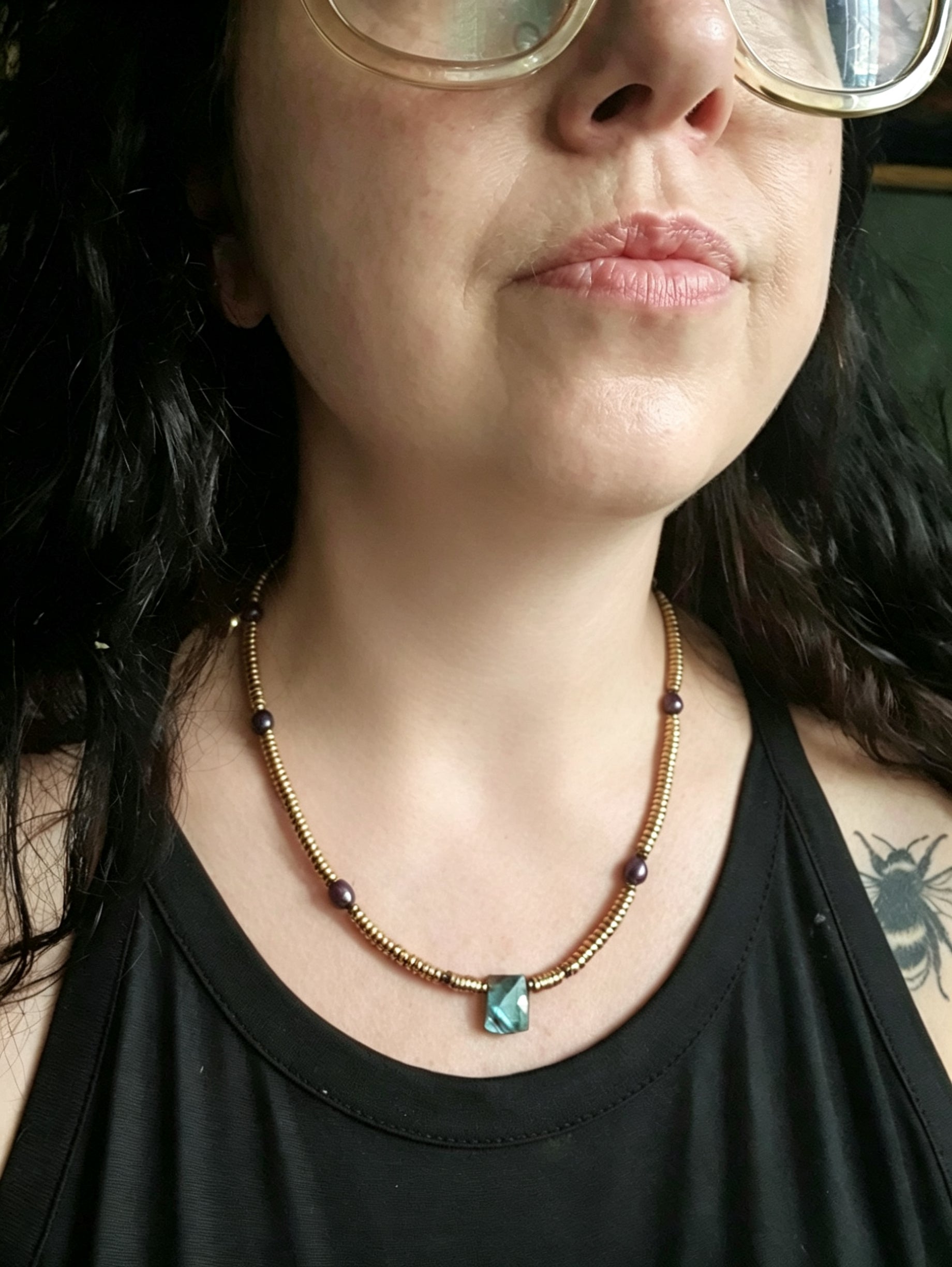 Labradorite, Baroque Pearl & Golden Hematite Necklace II