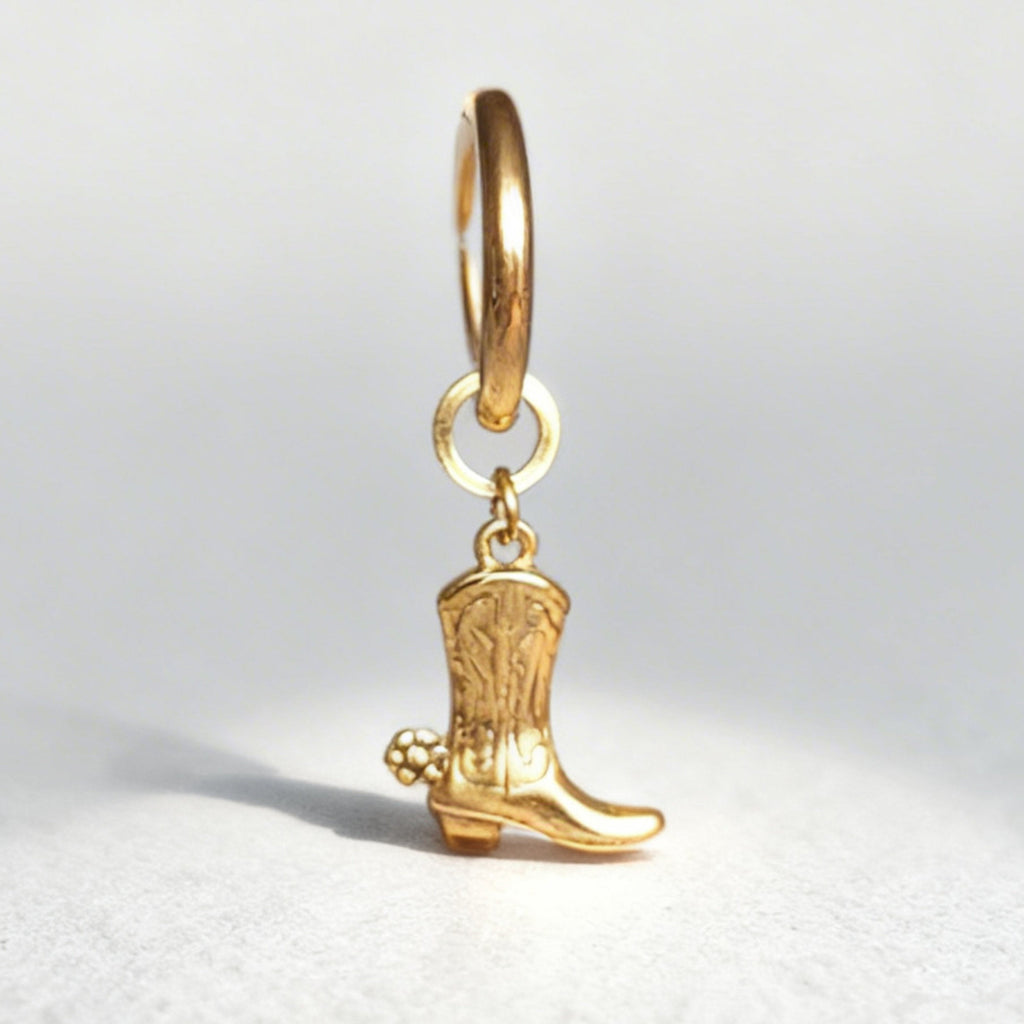Gold Cowboy Boot Large Hoop Huggie