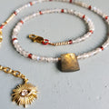 Golden Flash Labradorite Centrepiece Necklace with Labradorite, Garnet & Evil Eye Charm