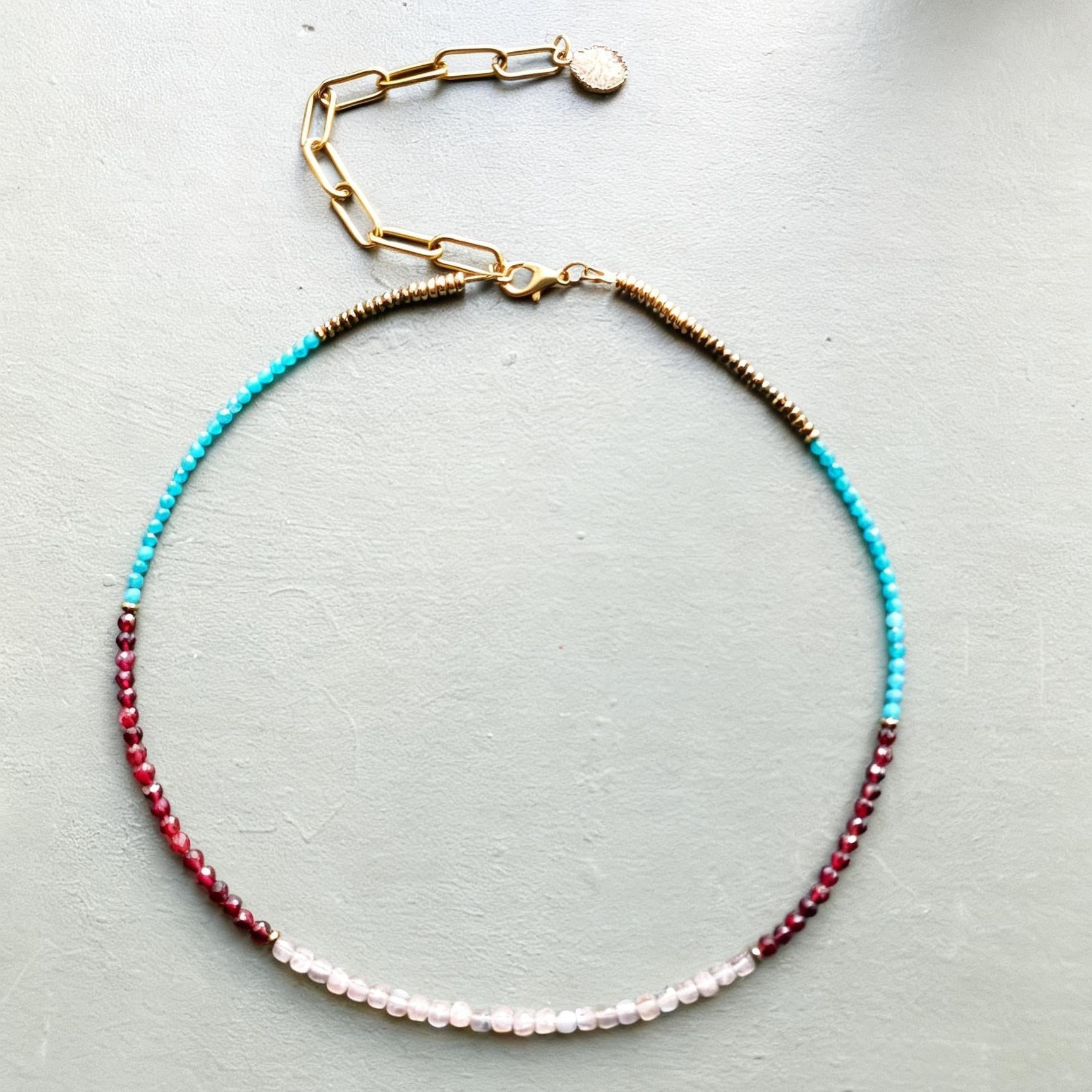 Neon Apatite, Labradorite & Garnet Gemstone Necklace Longline