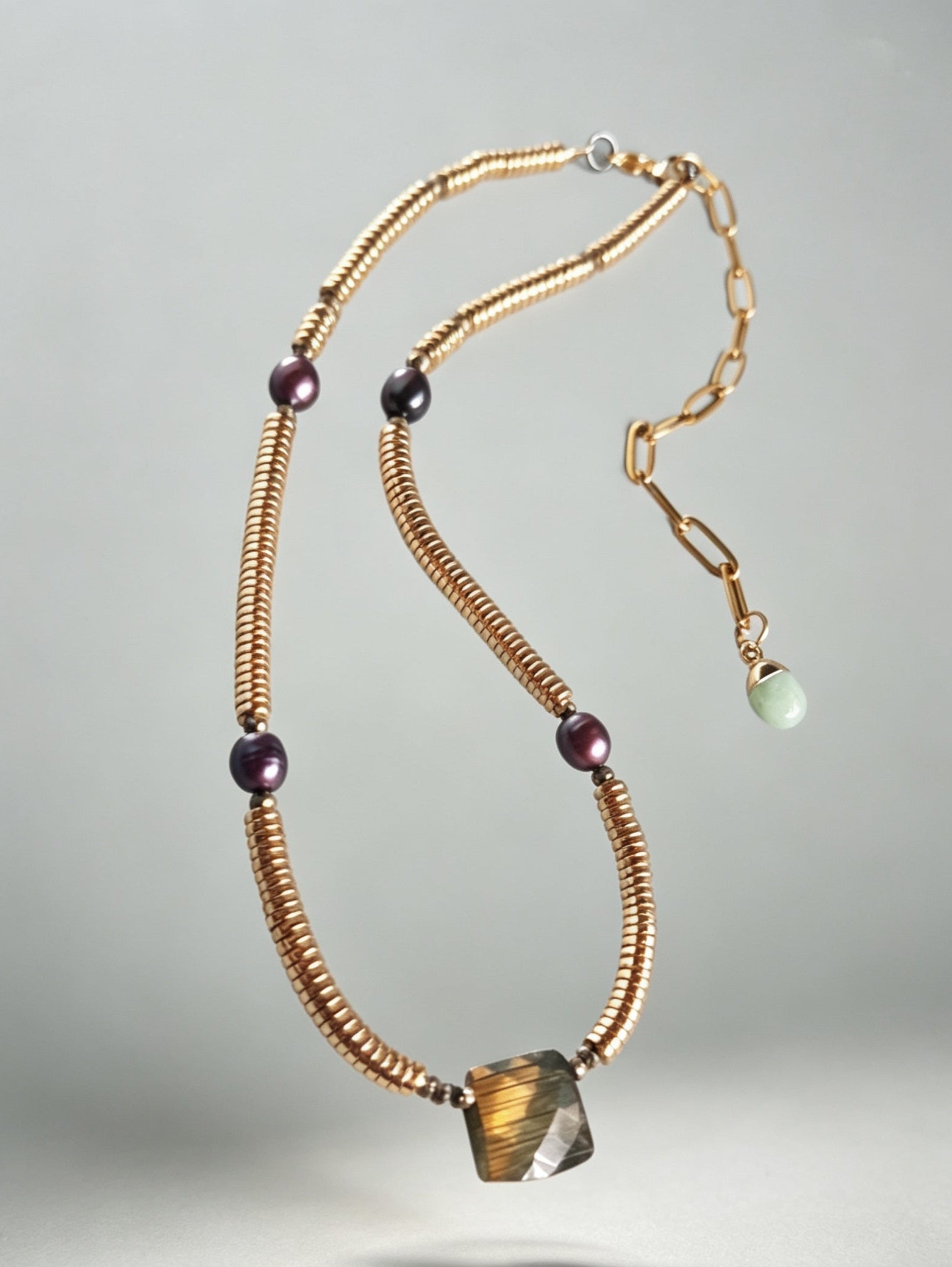 Labradorite, Baroque Pearl & Golden Hematite Necklace III