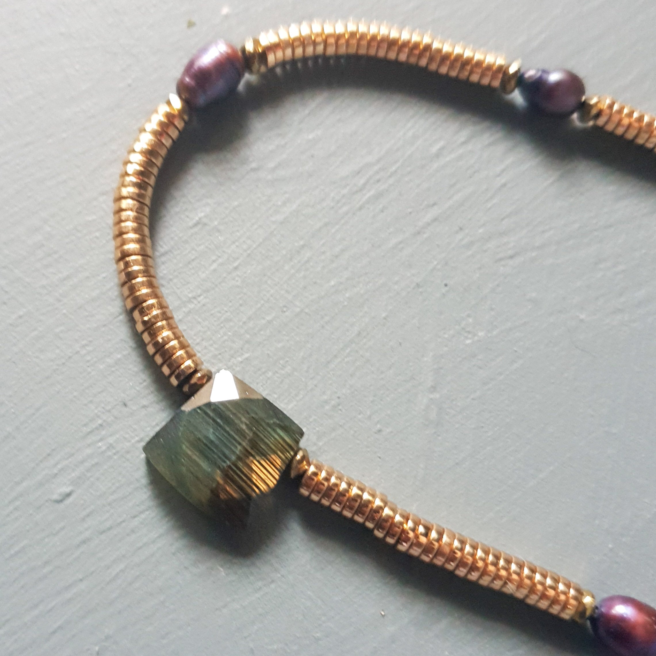 Labradorite, Baroque Pearl & Golden Hematite Necklace I