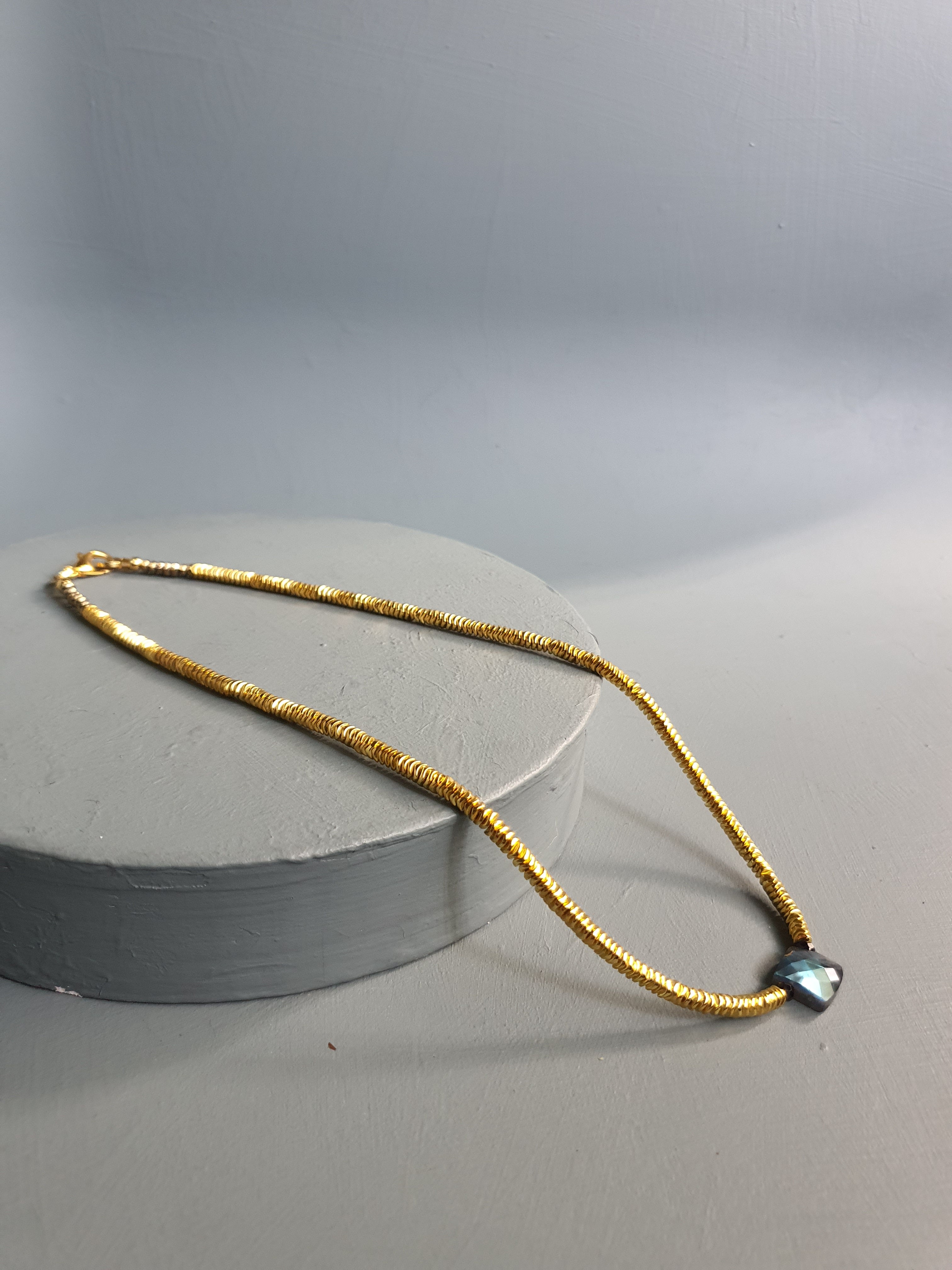 Golden Hematite, Labradorite, Black Spinel & Pyrite Necklace