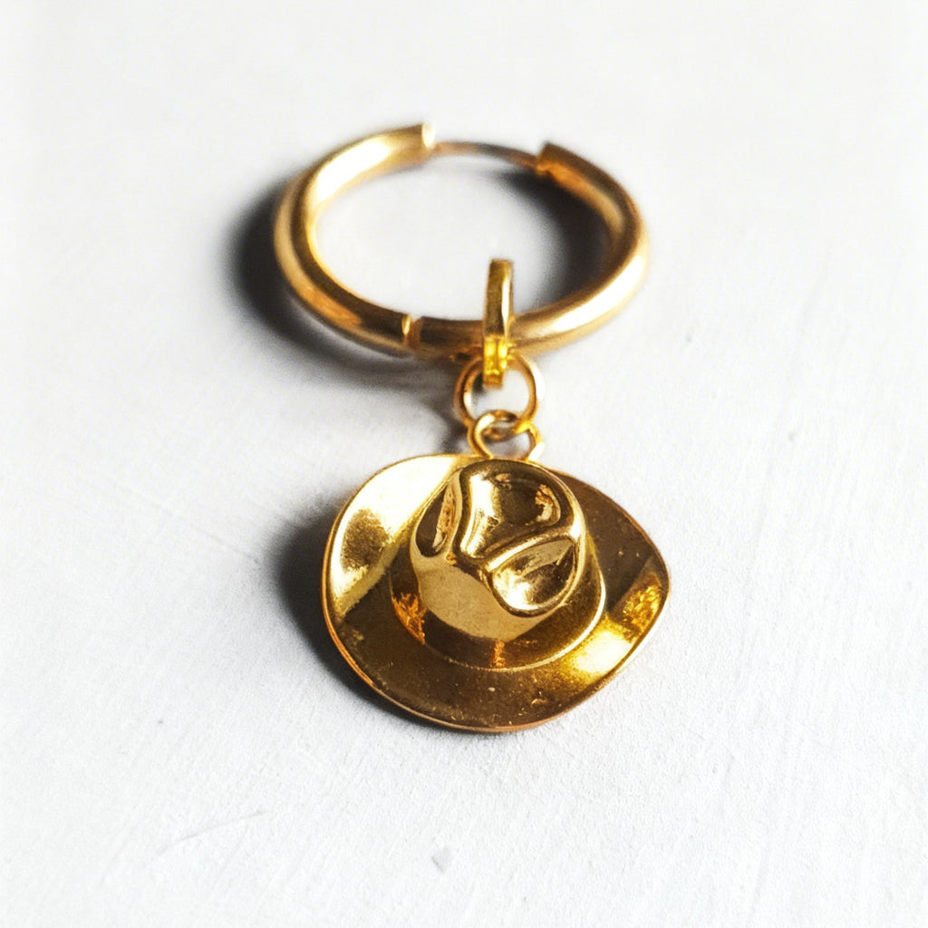 Gold Cowboy Hat Charm Large Hoop Huggie