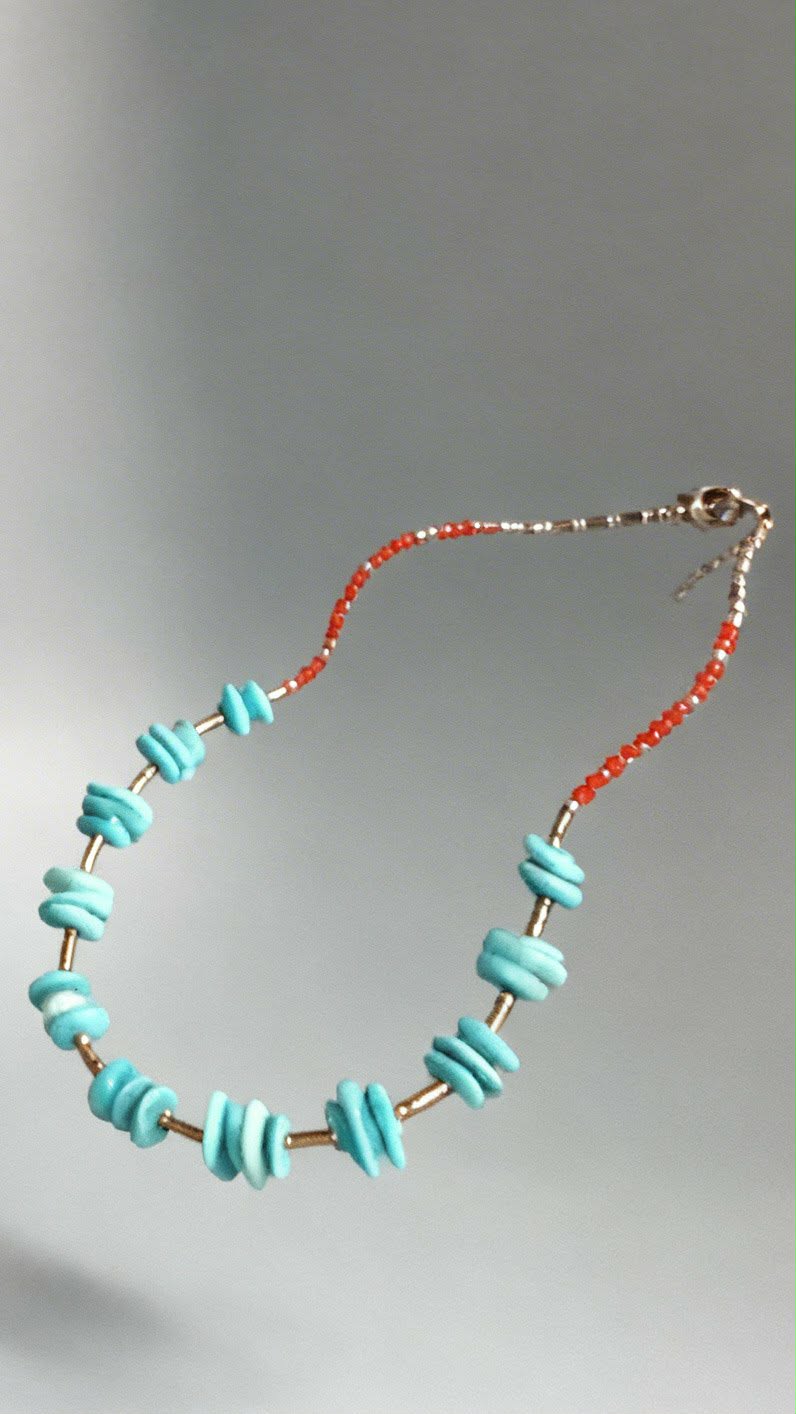 Turquoise Nugget, Carnelian & Hematite Gemstone Necklace