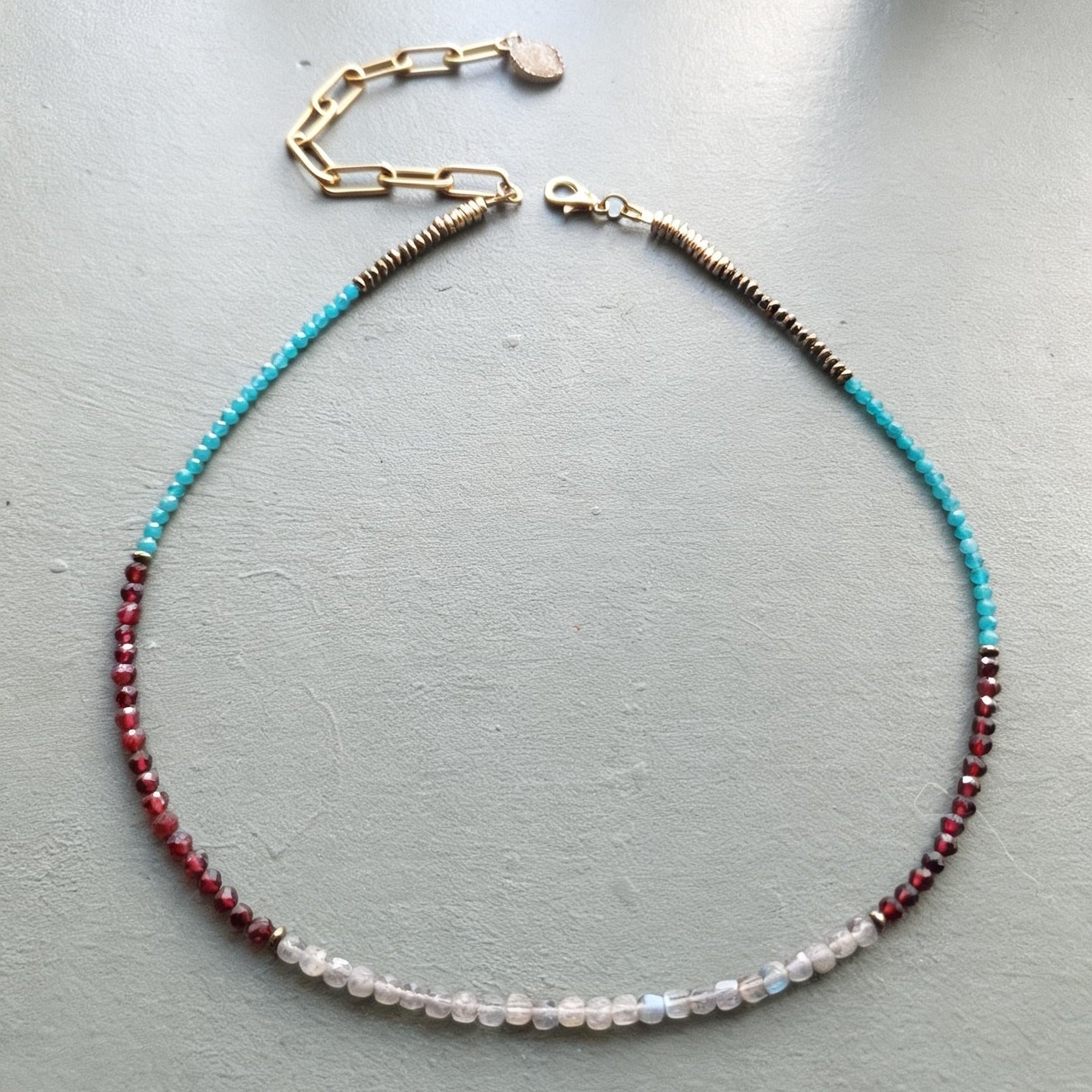 Neon Apatite, Labradorite & Garnet Gemstone Necklace Longline