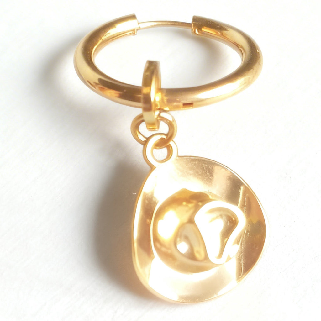 Gold Cowboy Hat Charm Large Hoop Huggie