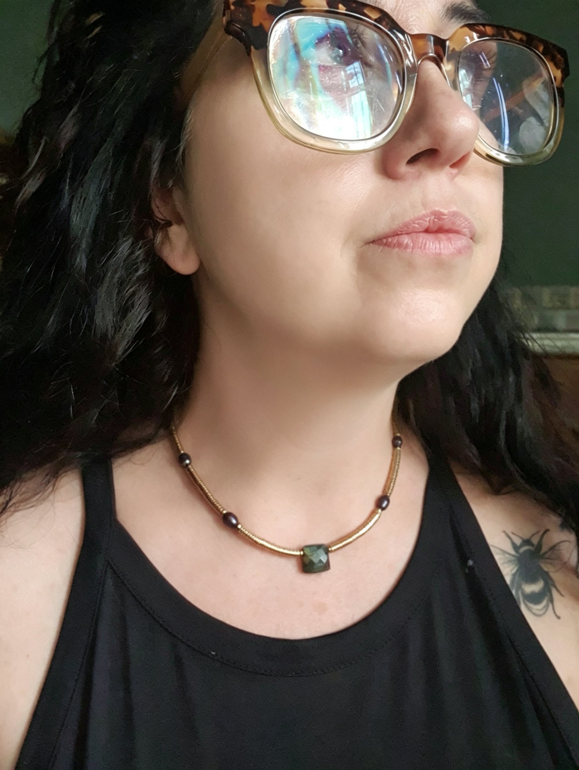 Labradorite, Baroque Pearl & Golden Hematite Necklace I