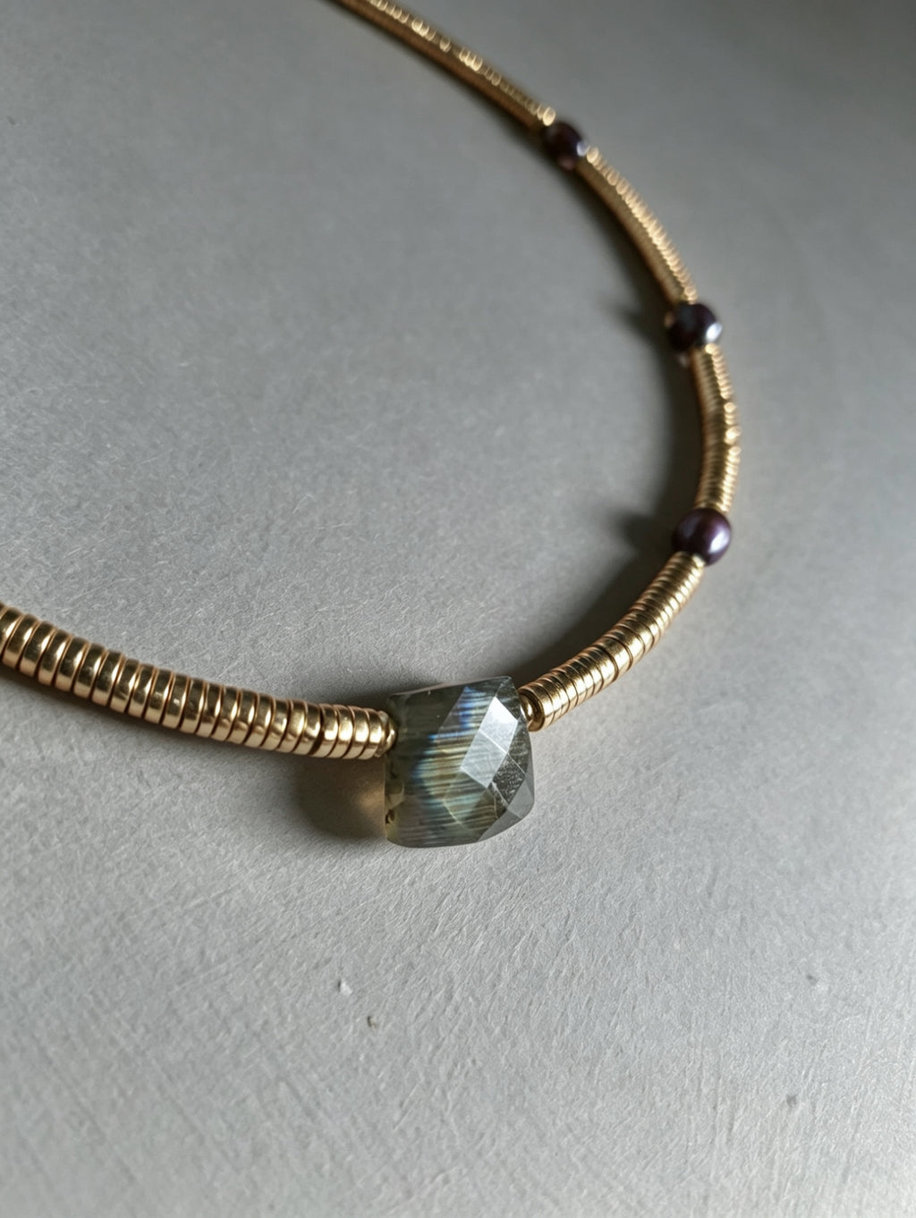 Labradorite, Baroque Pearl & Golden Hematite Necklace I