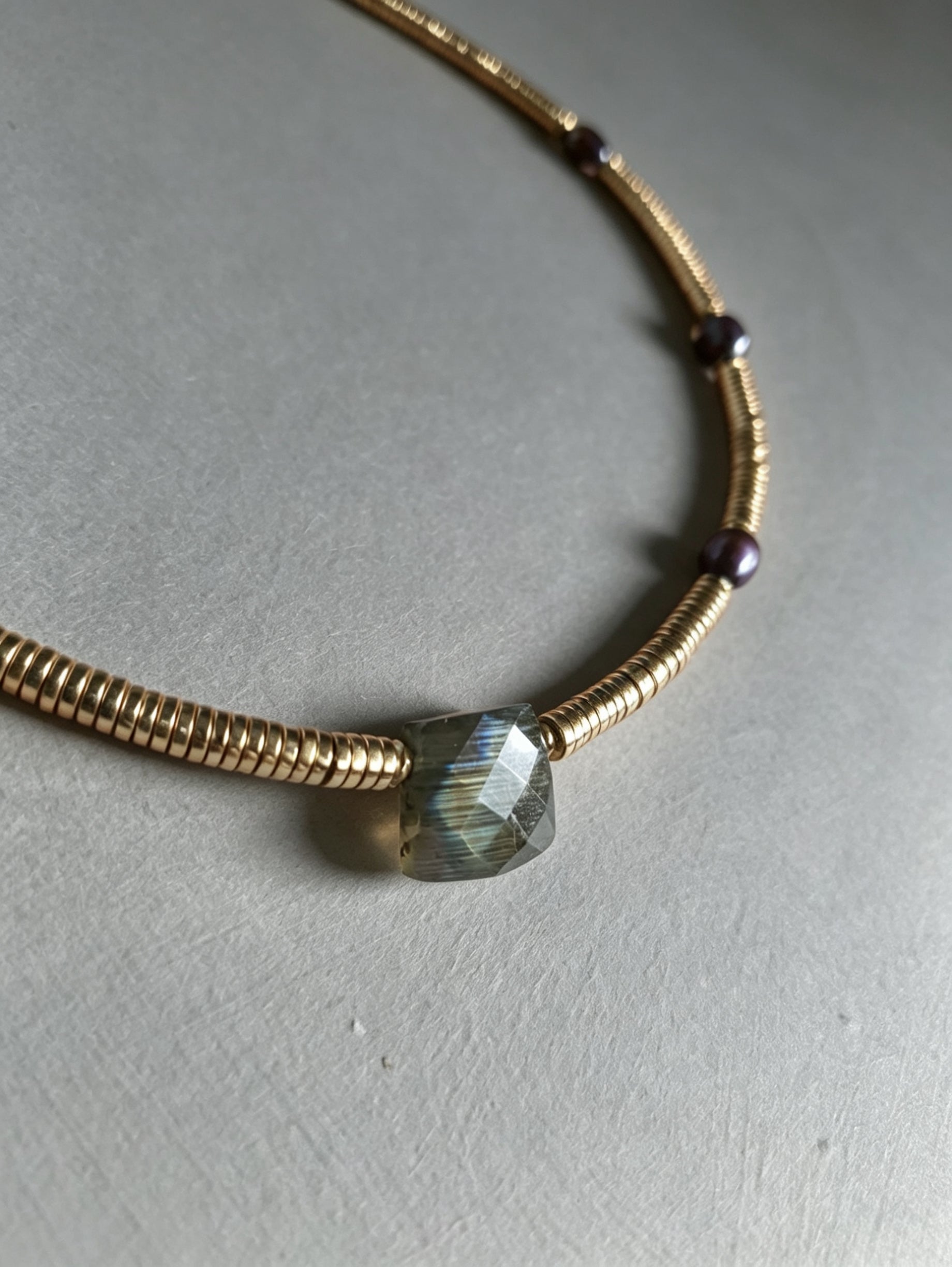 Labradorite, Baroque Pearl & Golden Hematite Necklace I