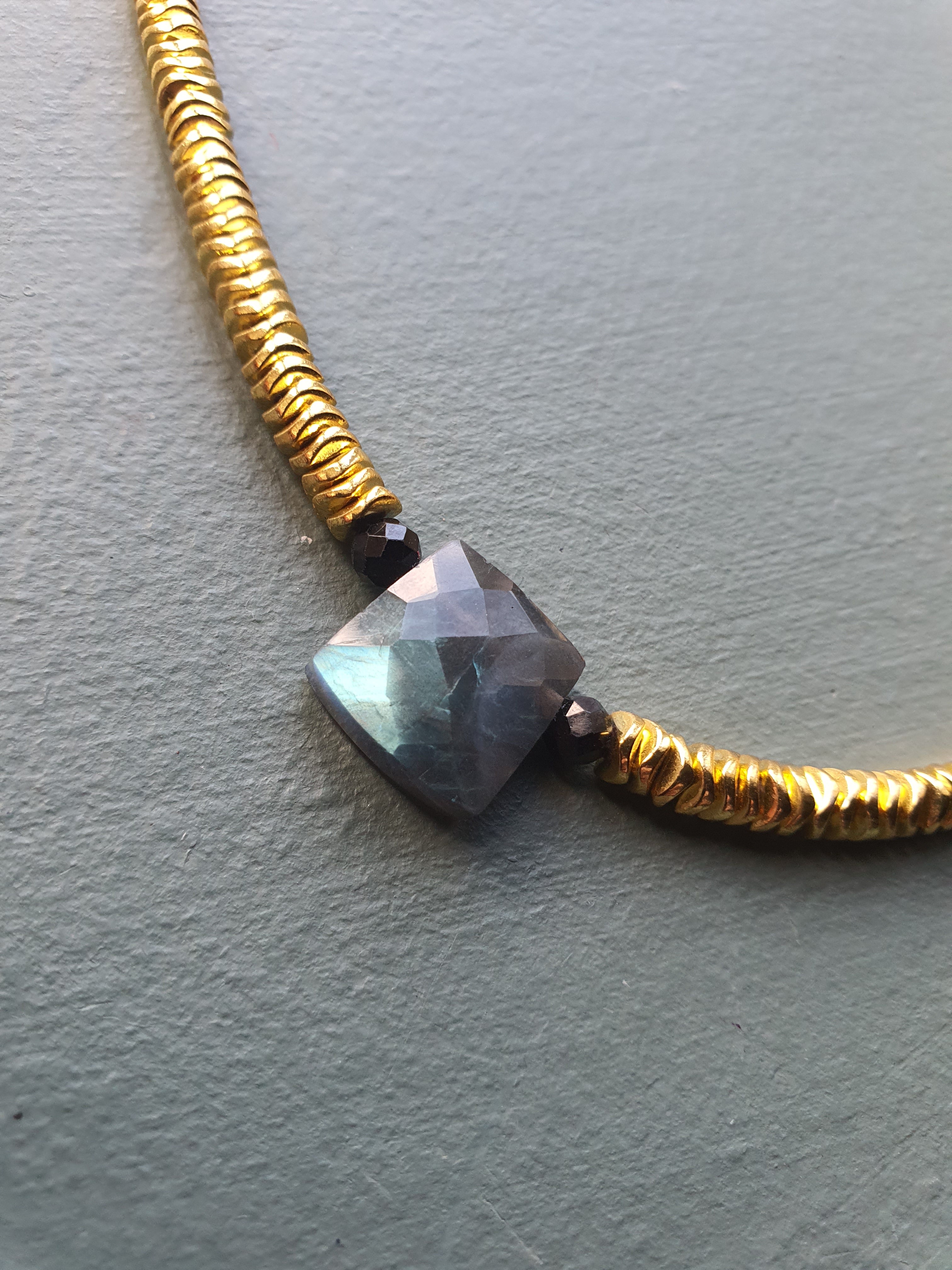 Golden Hematite, Labradorite, Black Spinel & Pyrite Necklace