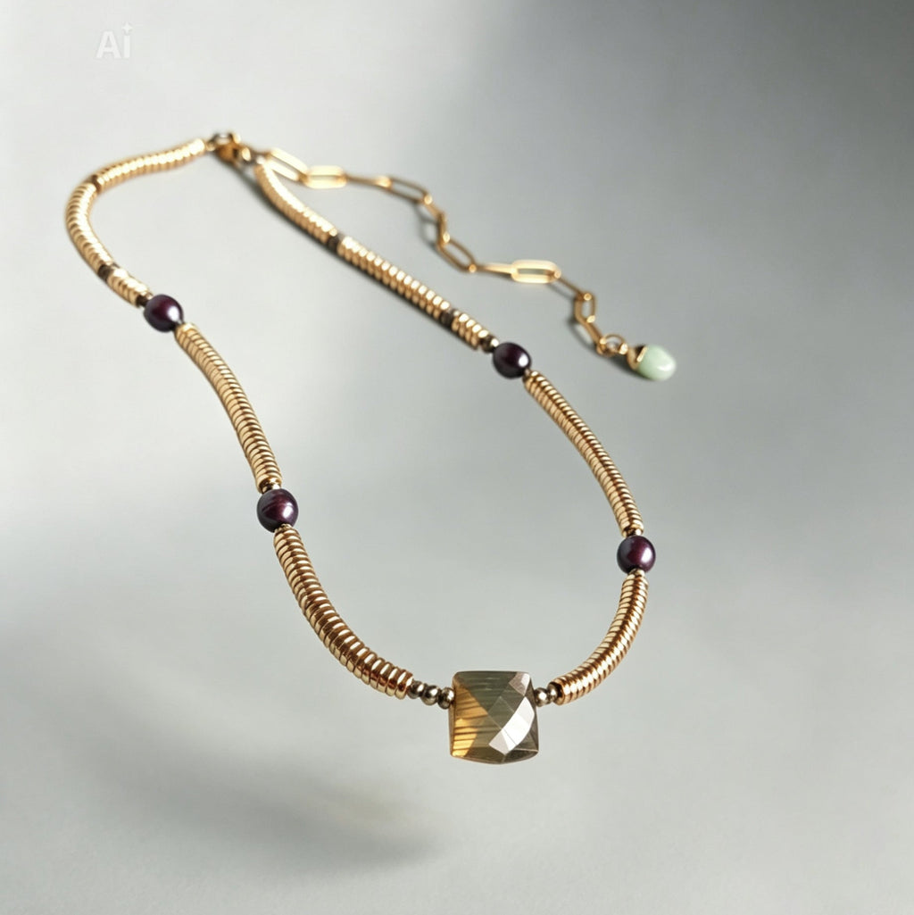 Labradorite, Baroque Pearl & Golden Hematite Necklace III
