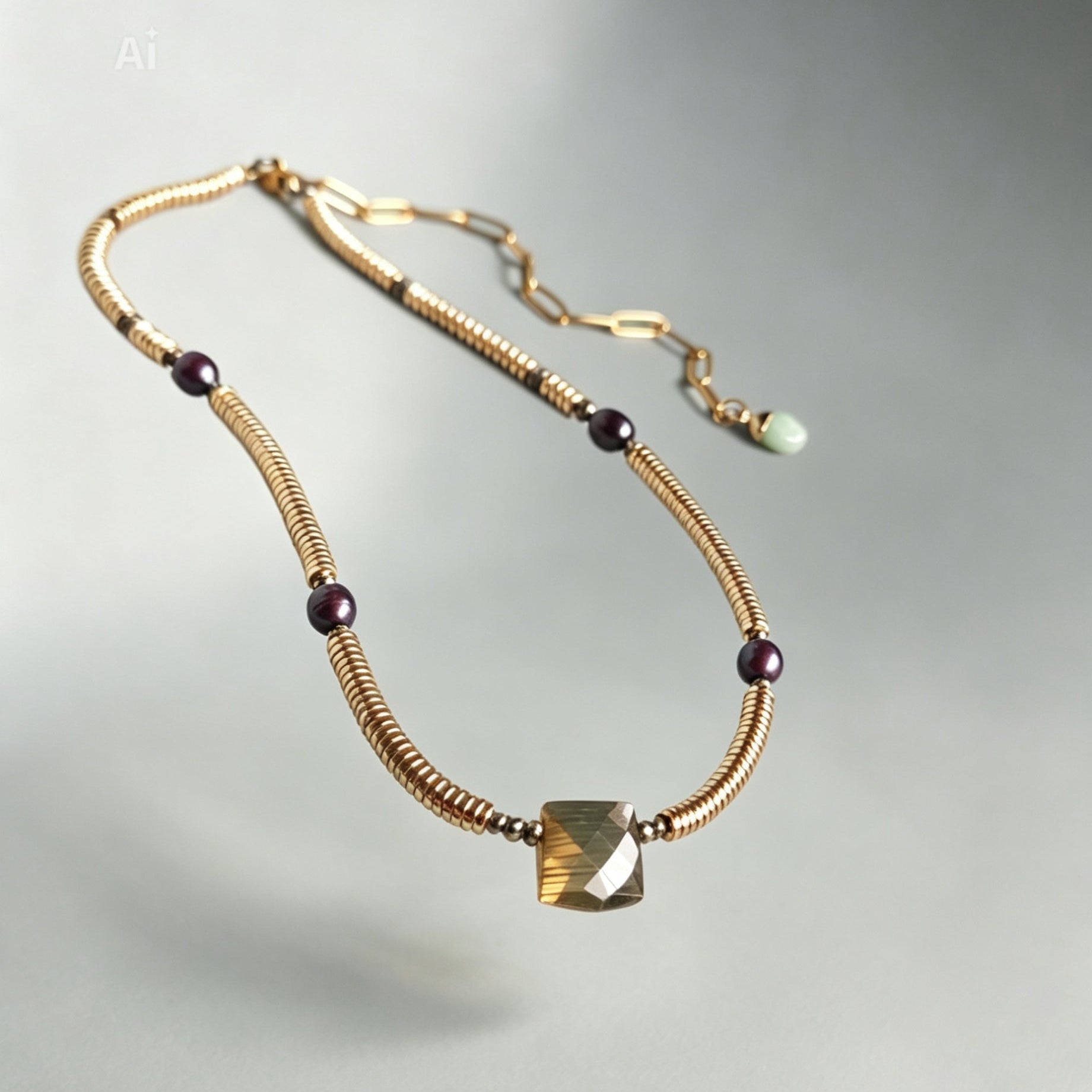 Labradorite, Baroque Pearl & Golden Hematite Necklace III