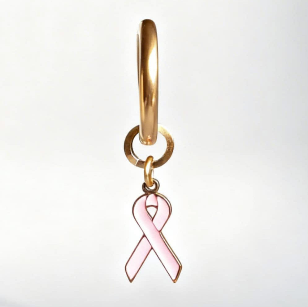 Pink Ribbon Charm Statement Hoop Huggy