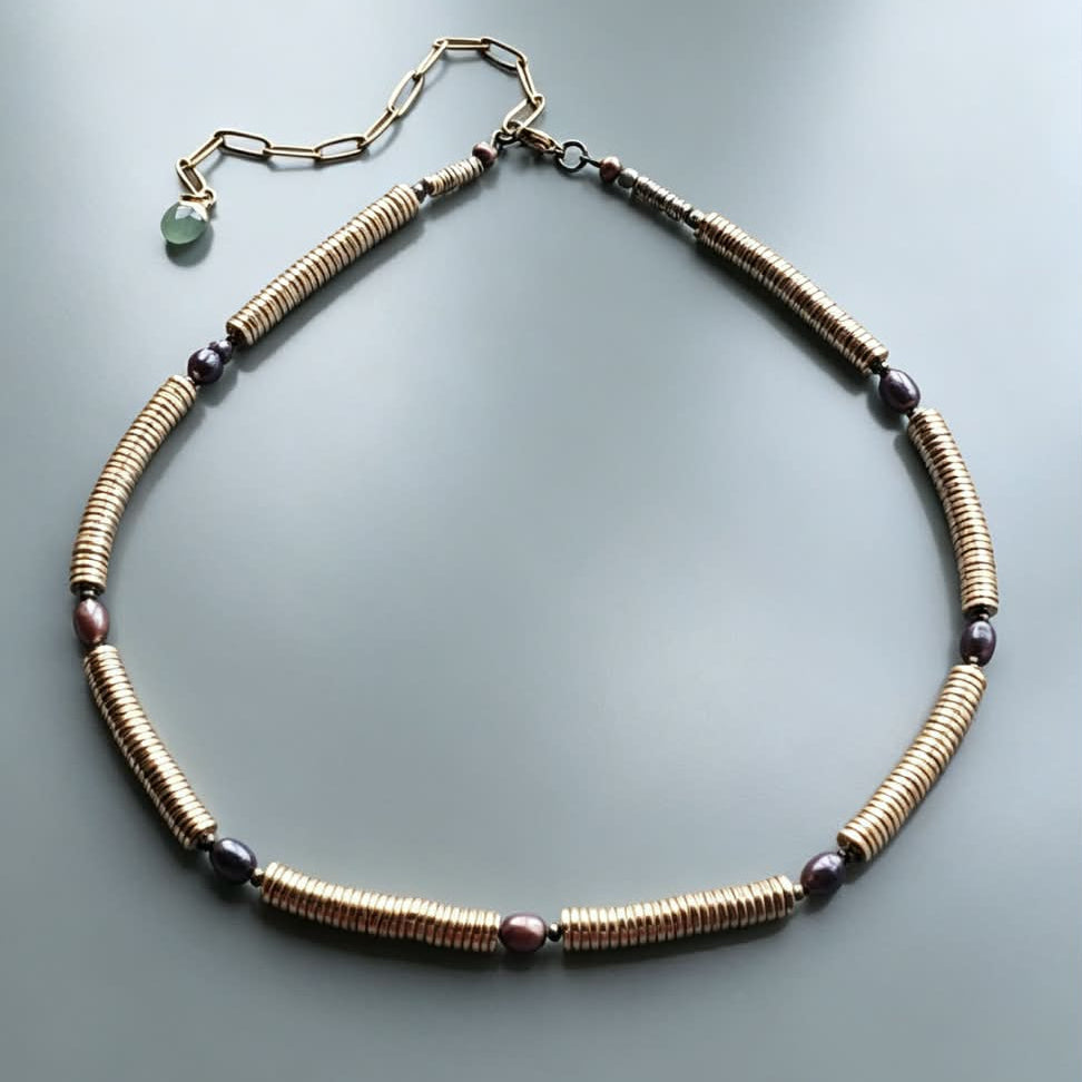 Metallic Pearl Beaded Gemstone Necklace