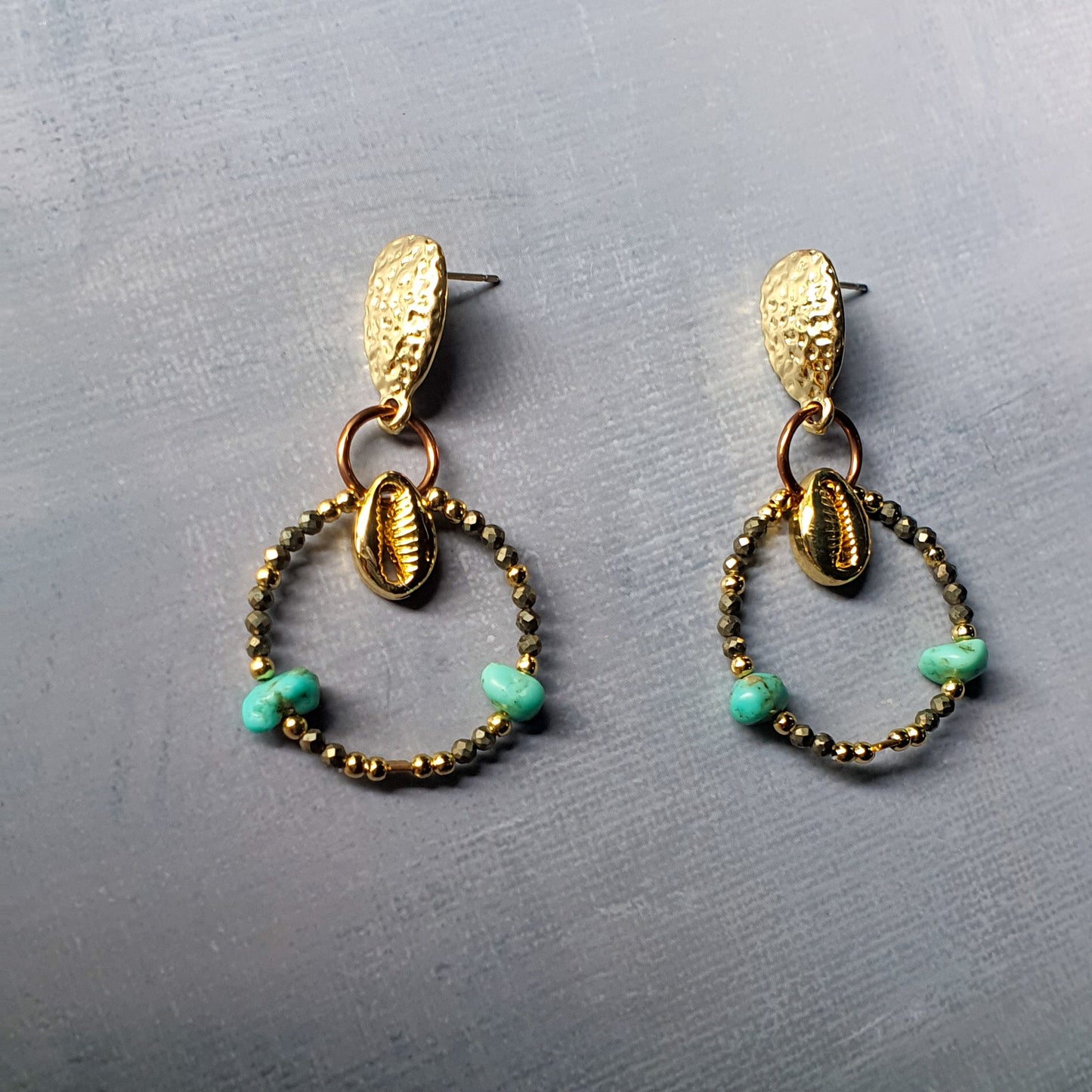 Turquoise and Pyrite Hoop Earrings