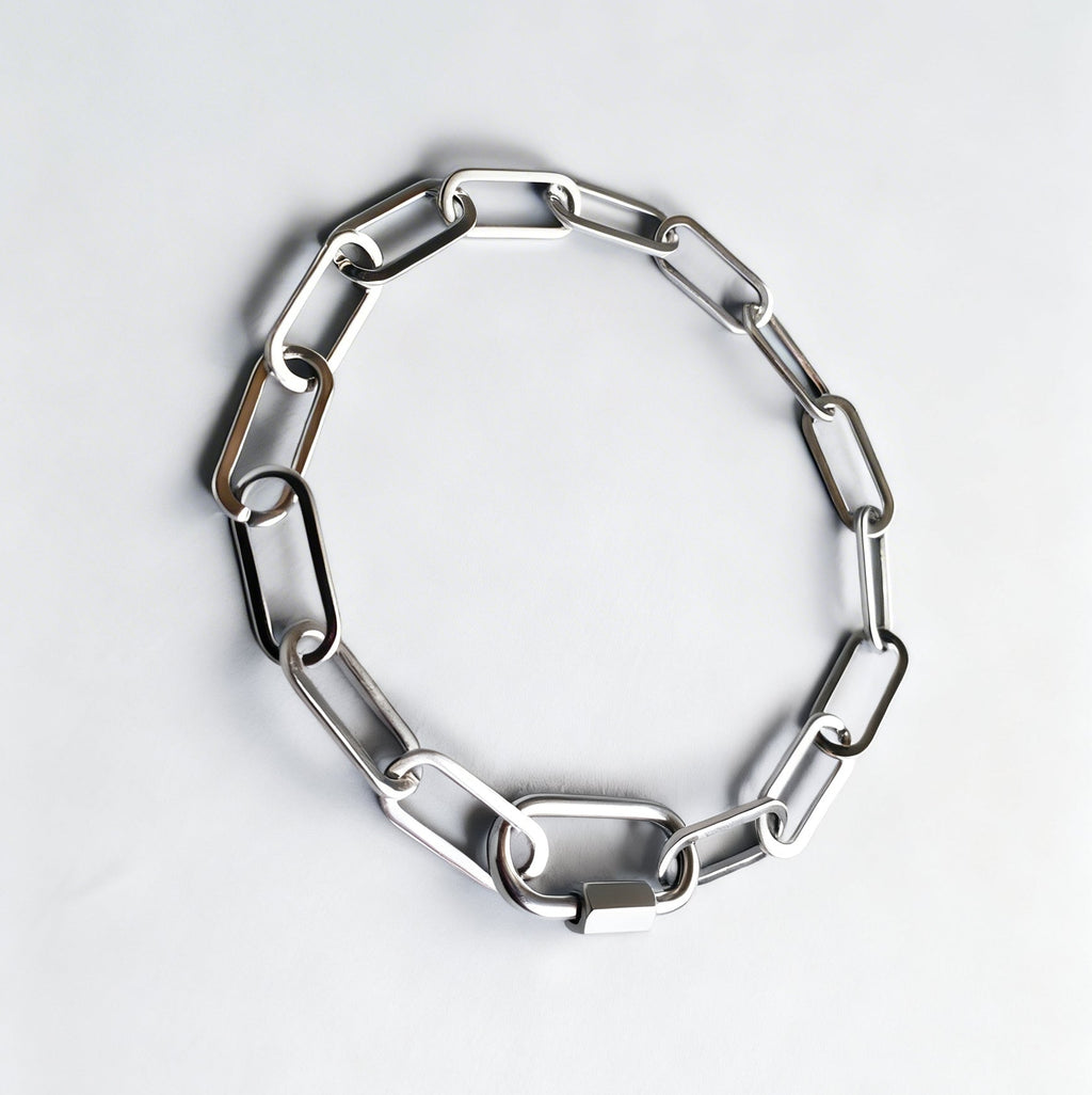 Silver Chunky Paperclip Chain Bracelet with Freedom Lock