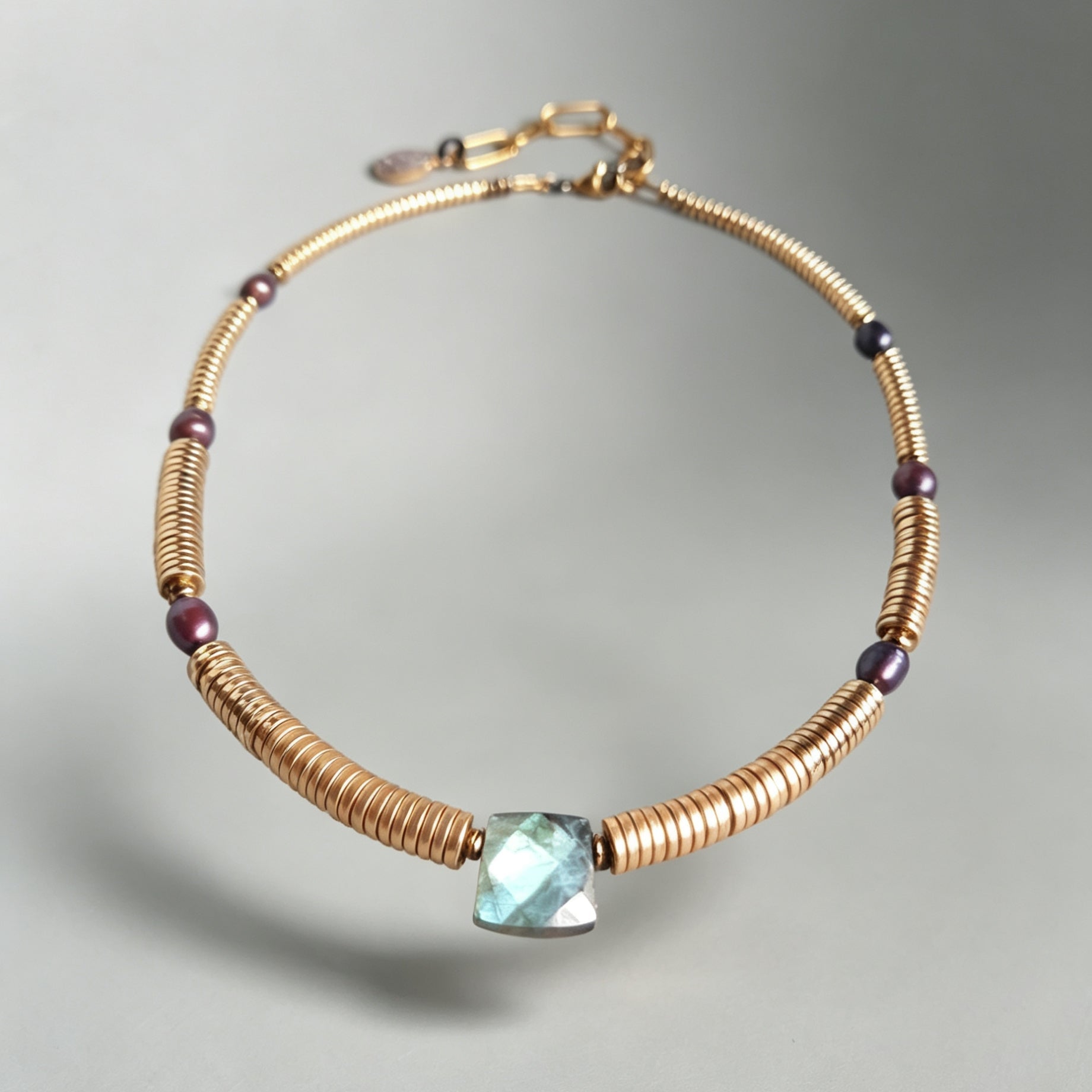 Labradorite, Baroque Pearl & Golden Hematite Necklace IV