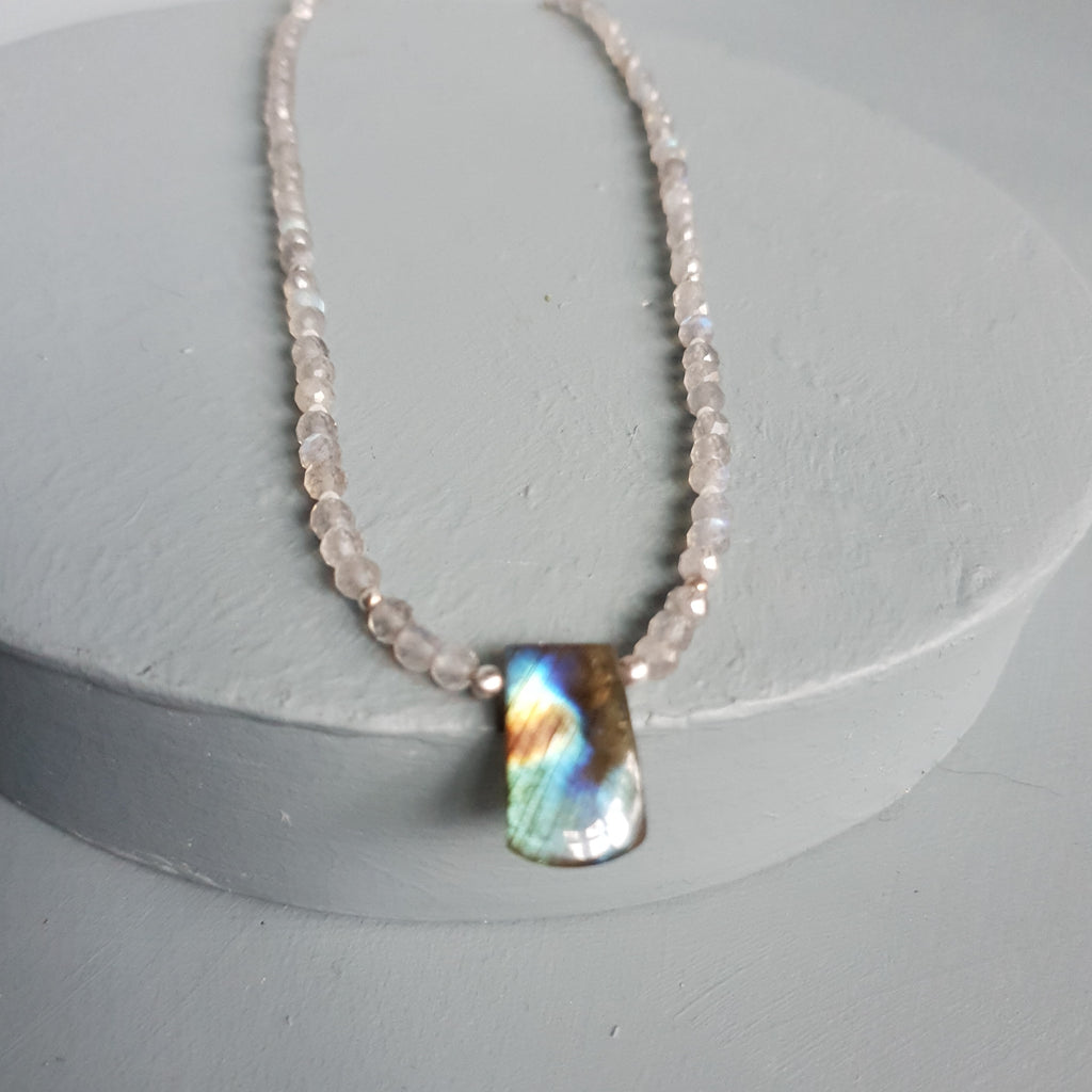 Rainbow Labradorite Centrepiece Necklace with Freshwater Pearls & Silver Accents