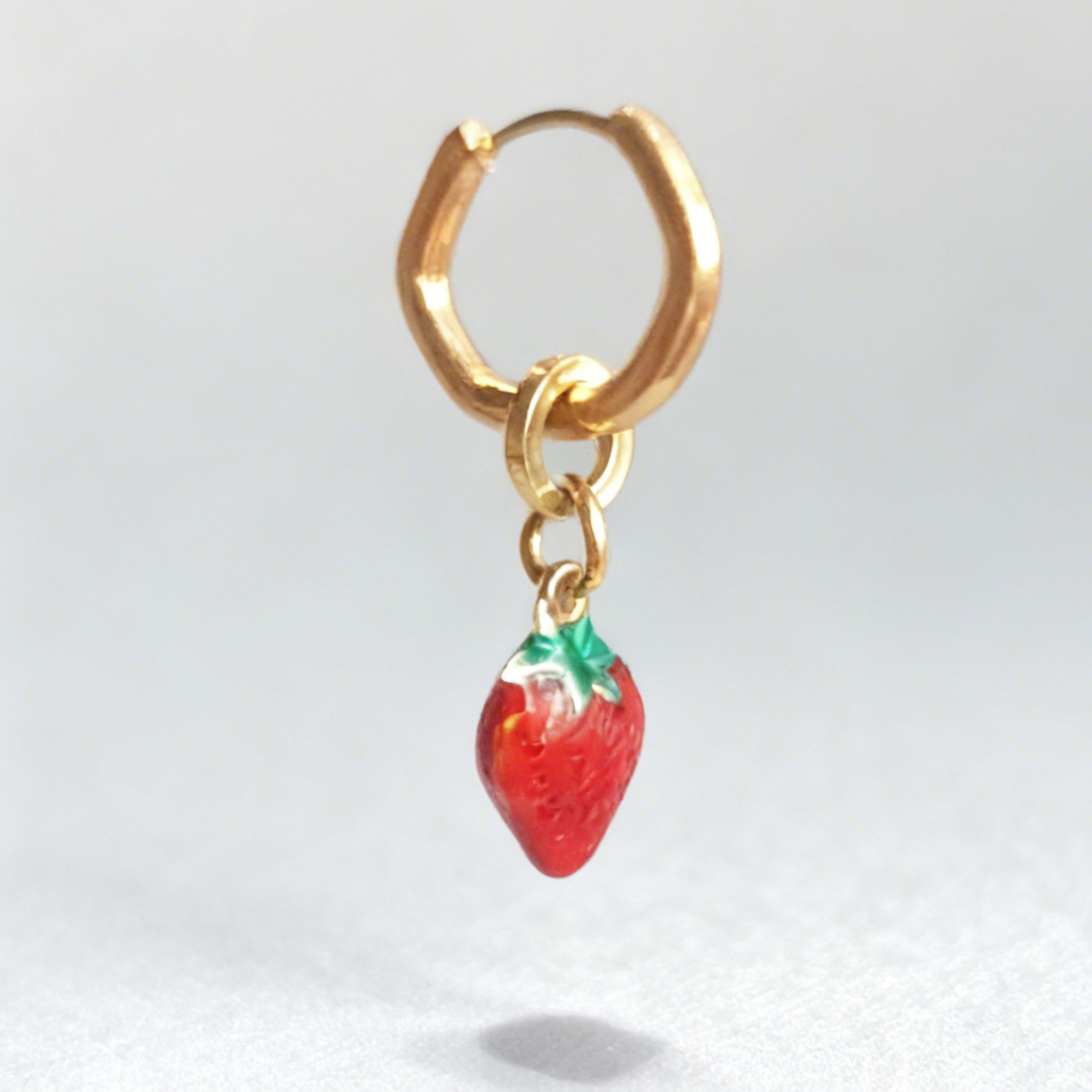 Sweet Strawberry Charm Classic Hex Huggie