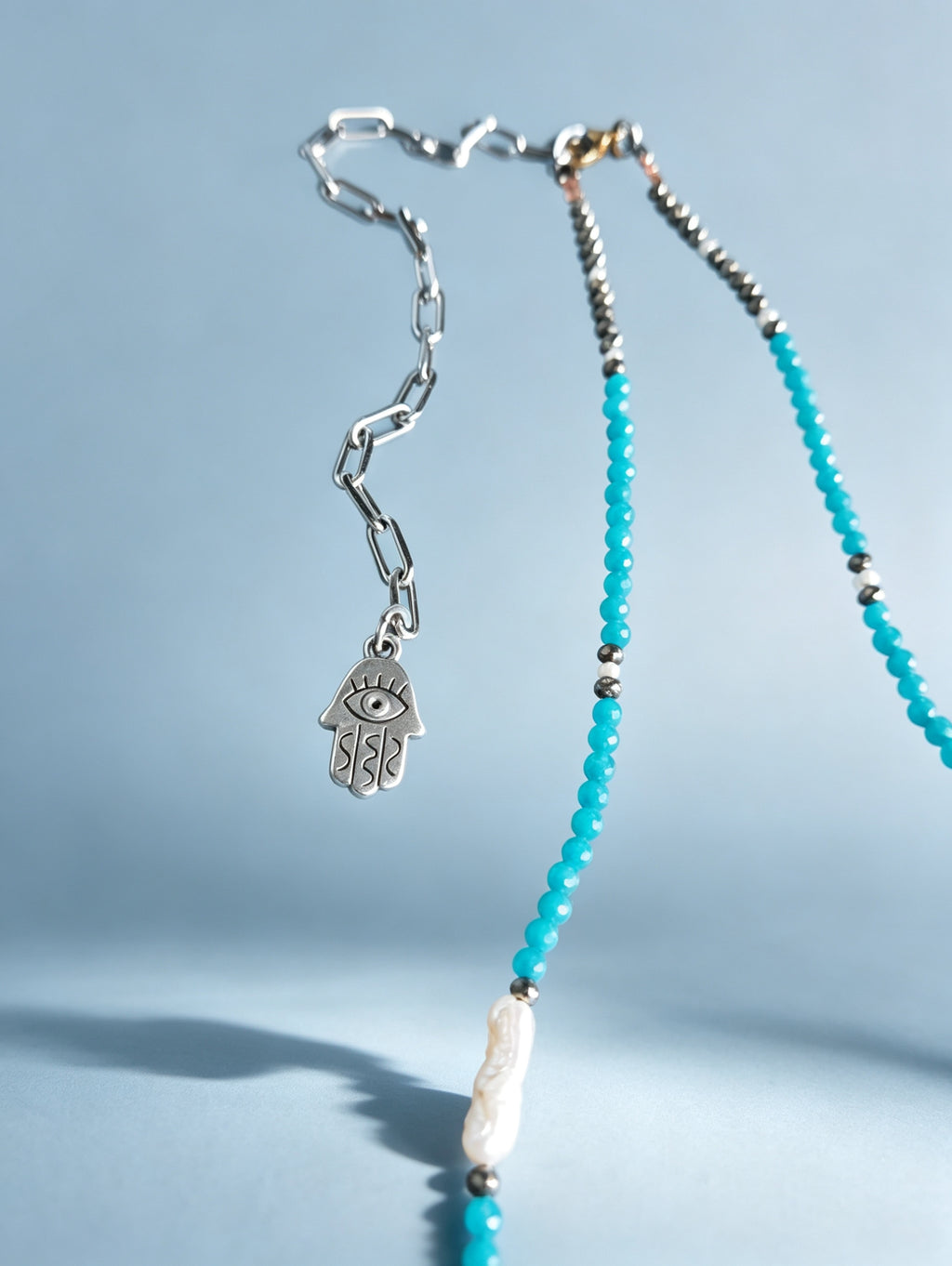 Neon Apatite, Pyrite & Freshwater Pearl Necklace