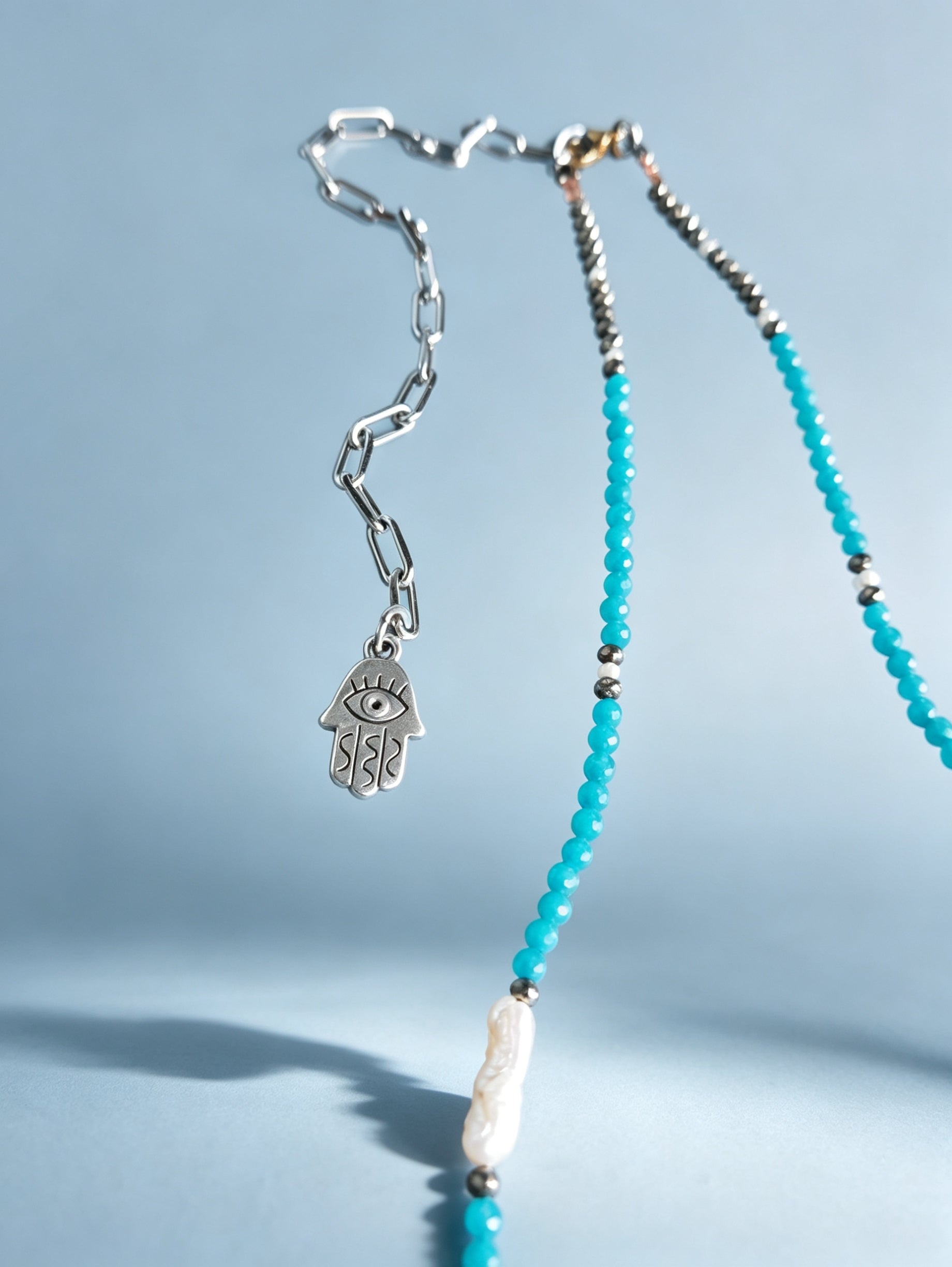 Neon Apatite, Pyrite & Freshwater Pearl Necklace