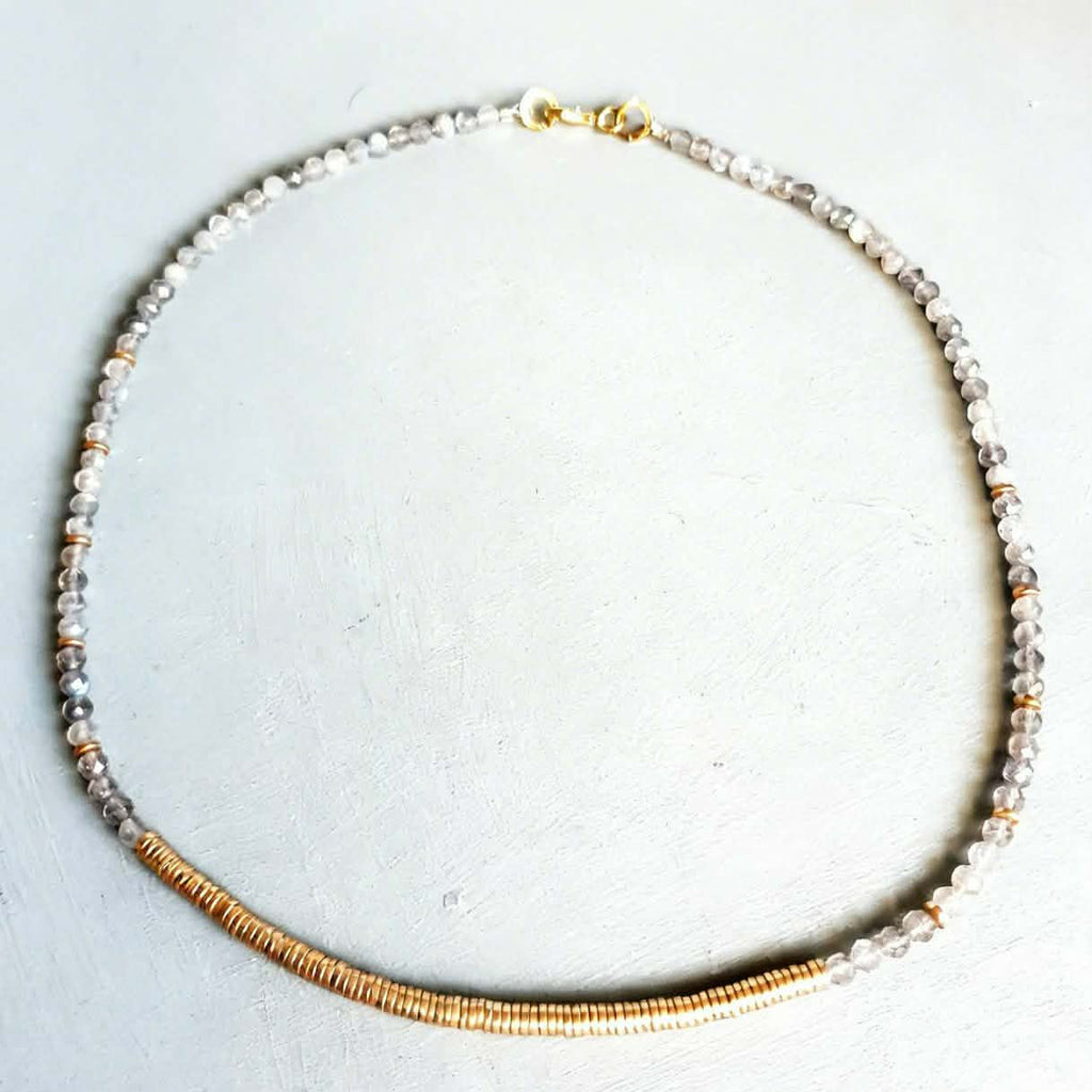 Labradorite & Golden Hematite Long Gemstone Necklace
