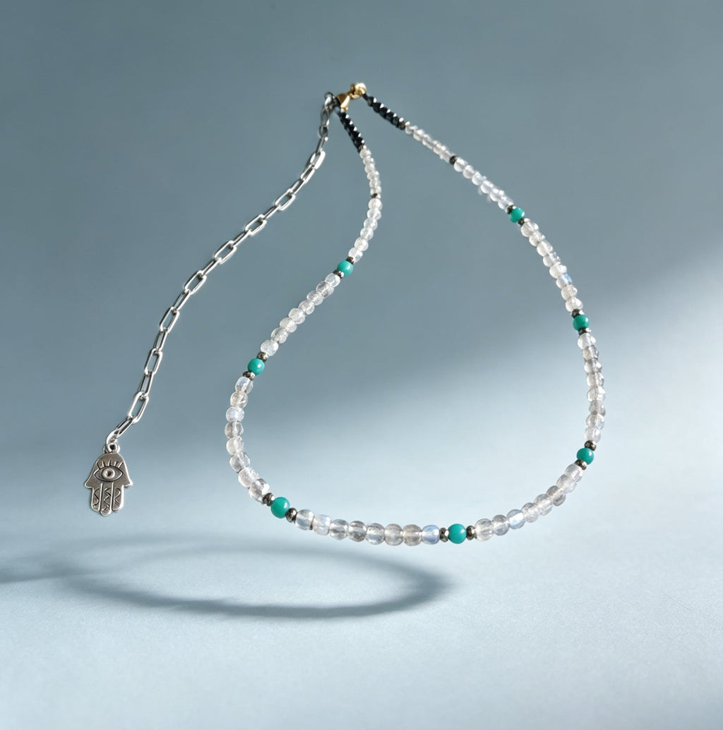 Labradorite and Emerald Gemstone Collar Necklace