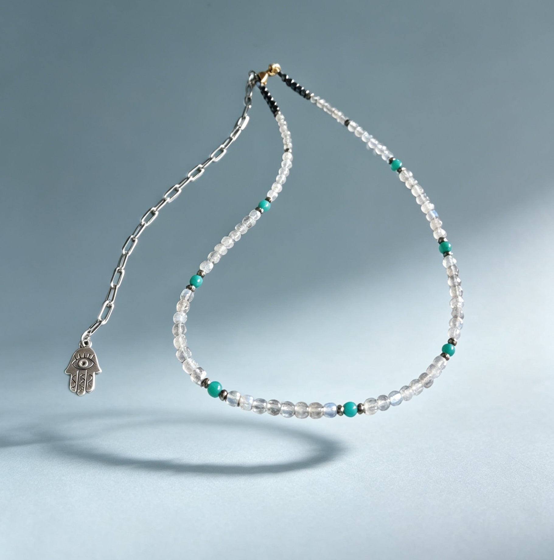Labradorite and Emerald Gemstone Collar Necklace