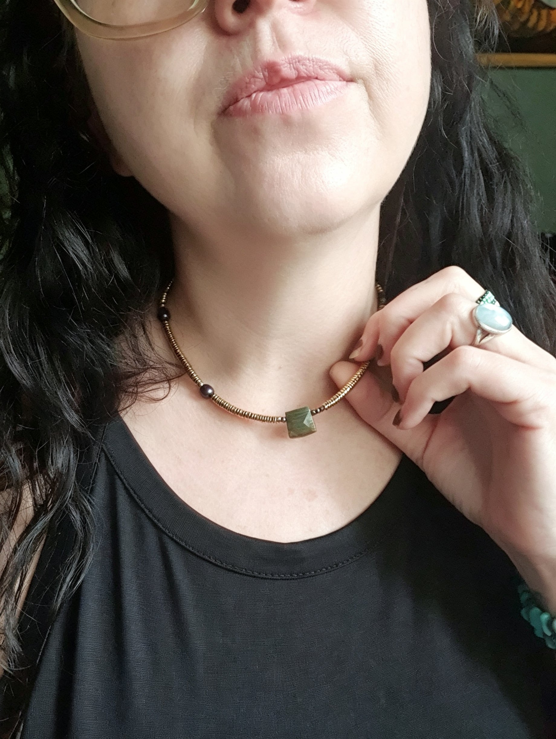 Labradorite, Baroque Pearl & Golden Hematite Necklace I