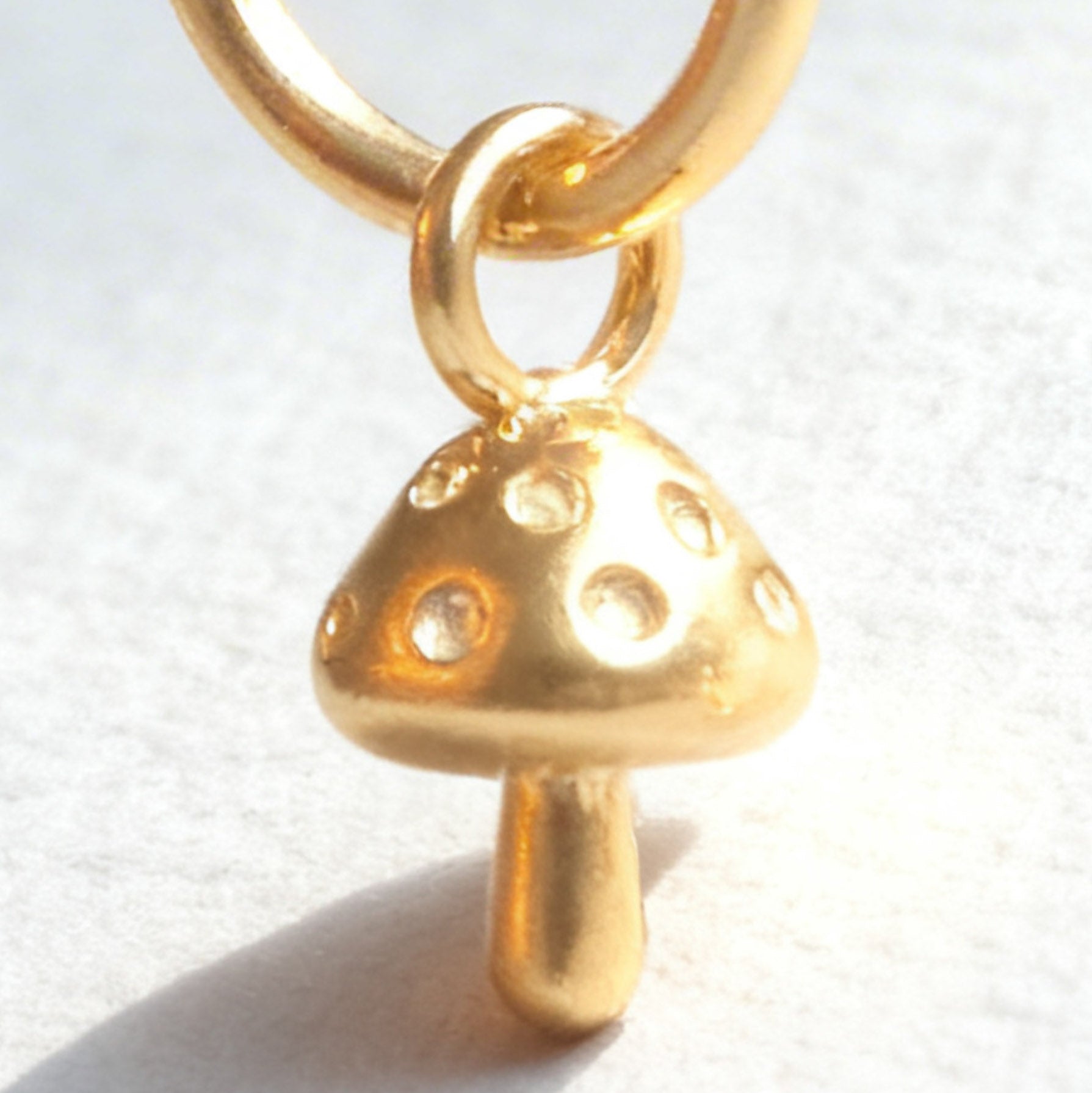 Gold Toadstool Charm Large Hoop Huggie