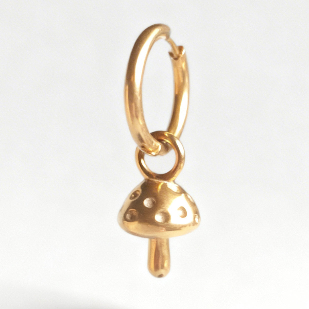 Gold Toadstool Charm Large Hoop Huggie