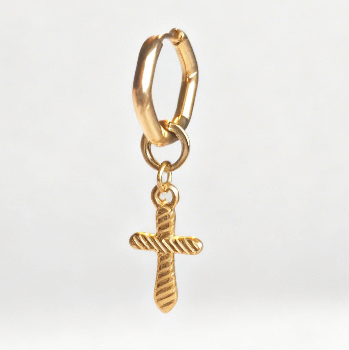 Gold Cross Charm Classic Hex Huggie