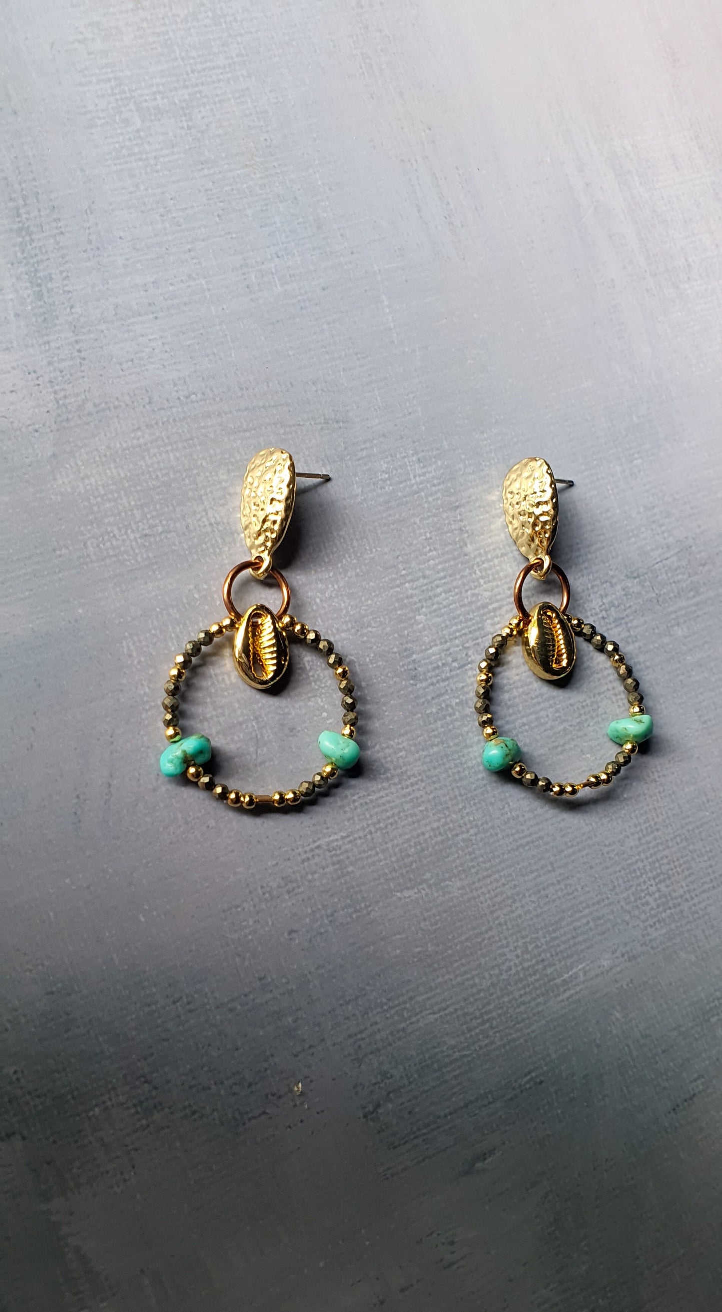 Turquoise and Pyrite Hoop Earrings