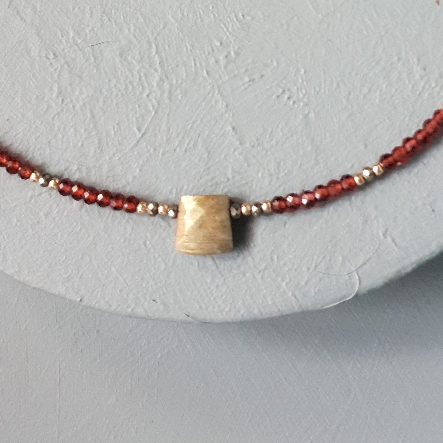 Golden Faceted Centre Stone, Garnet & Pyrite Gemstone Necklace