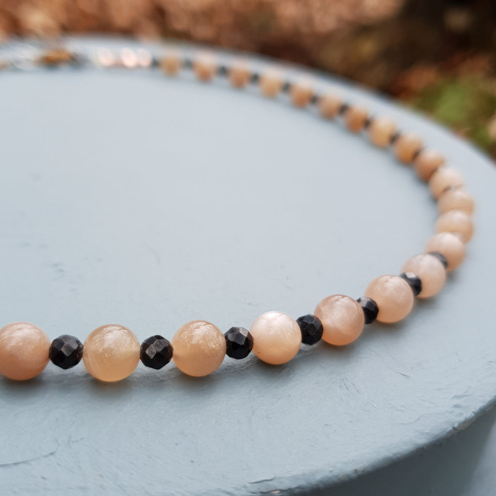Sunstone & Black Spinel Gemstone Necklace