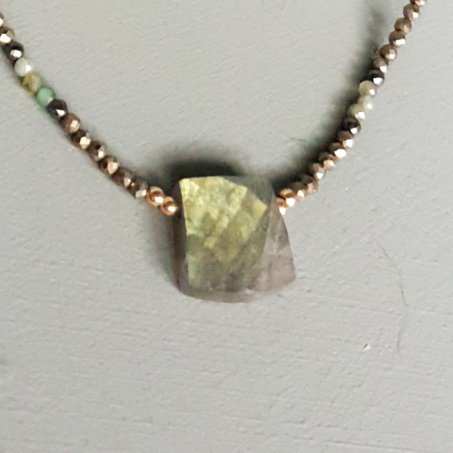 Green Labradorite Cuboid, Pale Emerald & Black Spinel Gemstone Anklet